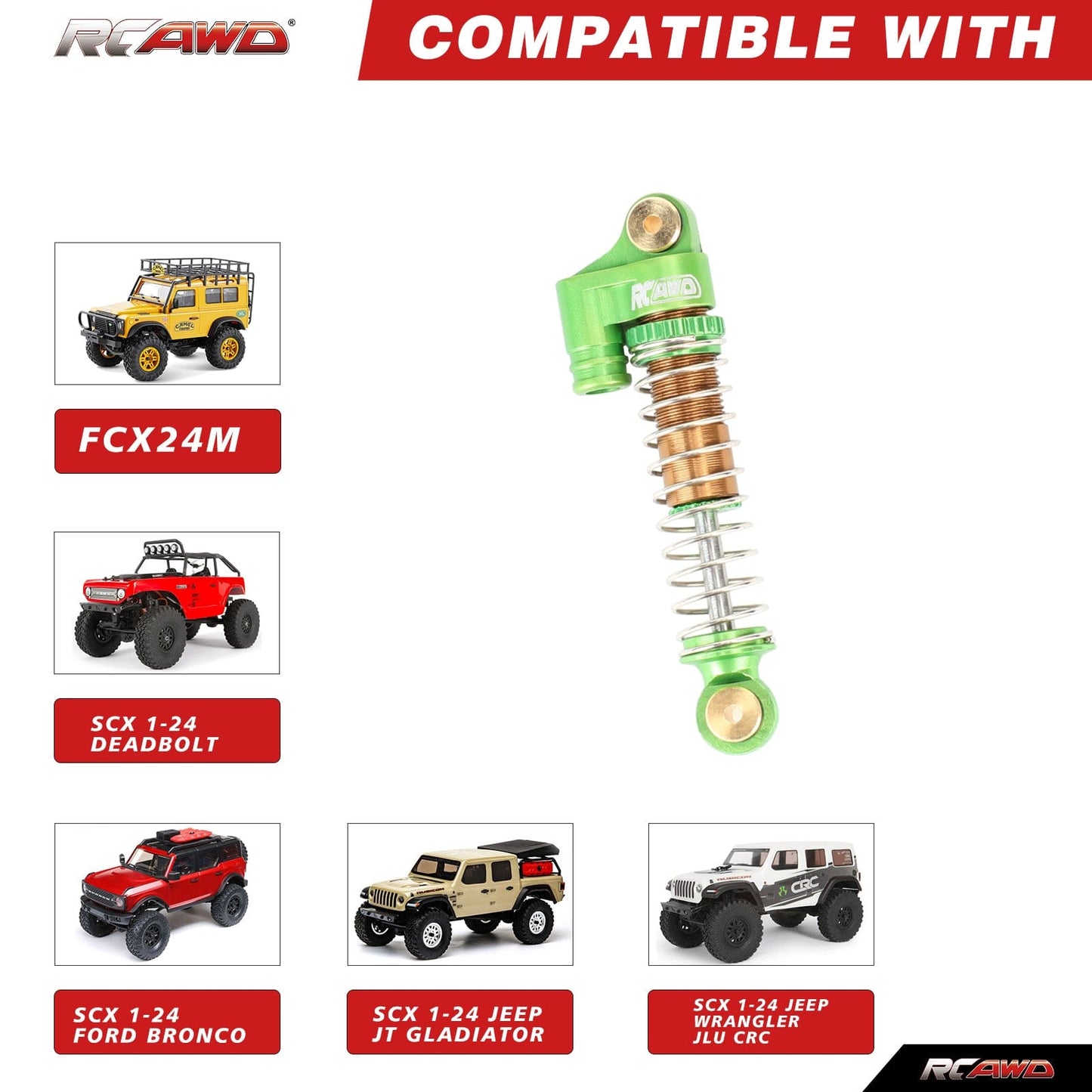 RCAWD AXIAL SCX24 RCAWD 48MM Oil-filled Front Rear Shock Absorbers Damper Set with 8pcs replacement Spring For FCX24M SCX24