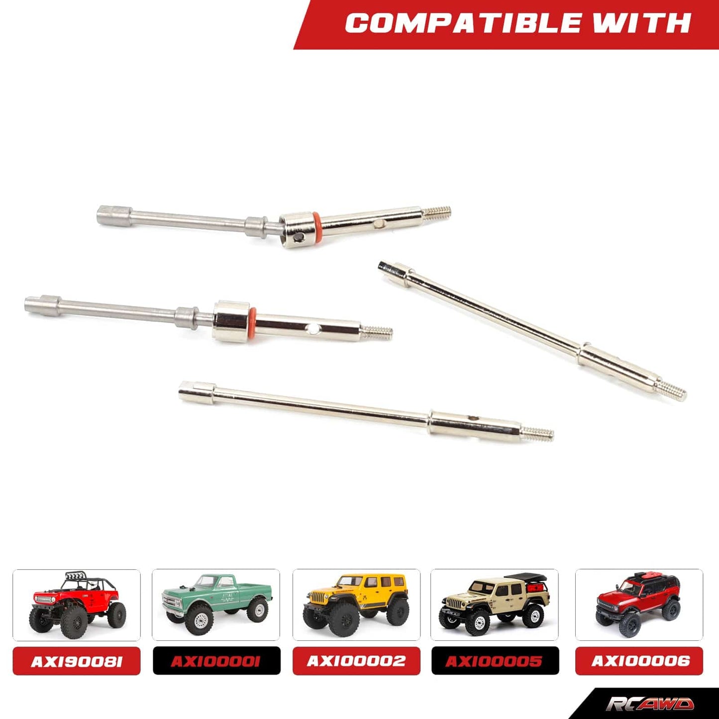 RCAWD AXIAL SCX24 RCAWD +4mm siliver RCAWD SCX24 +4mm Wide 40Cr-Mo Steel CVD Axle and Hex combo set