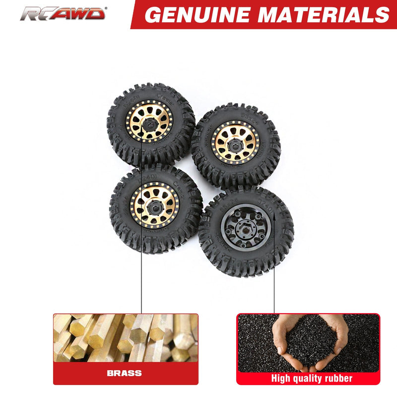 RCAWD AXIAL SCX24 RCAWD 4pcs 1.0" Brass 55*20mm Beadlock Wheels & Tires Set for SCX24 RC Crawler
