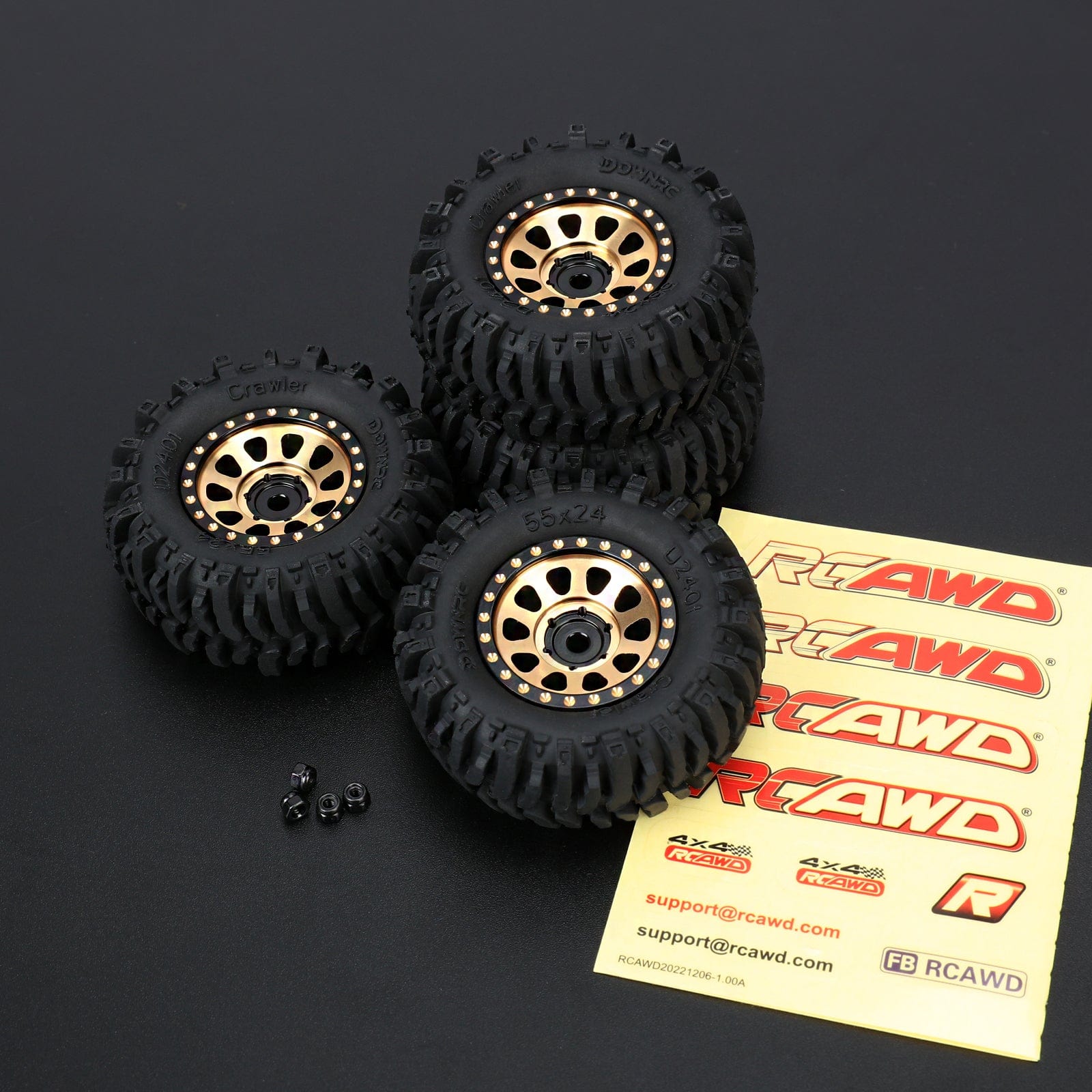 RCAWD AXIAL SCX24 RCAWD 4pcs 1.0" Brass Beadlock Wheels & Soft Rubber Tires Set for SCX24 RC Crawler