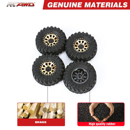 RCAWD AXIAL SCX24 RCAWD 4pcs 1.0" Brass Beadlock Wheels & Soft Rubber Tires Set for SCX24 RC Crawler