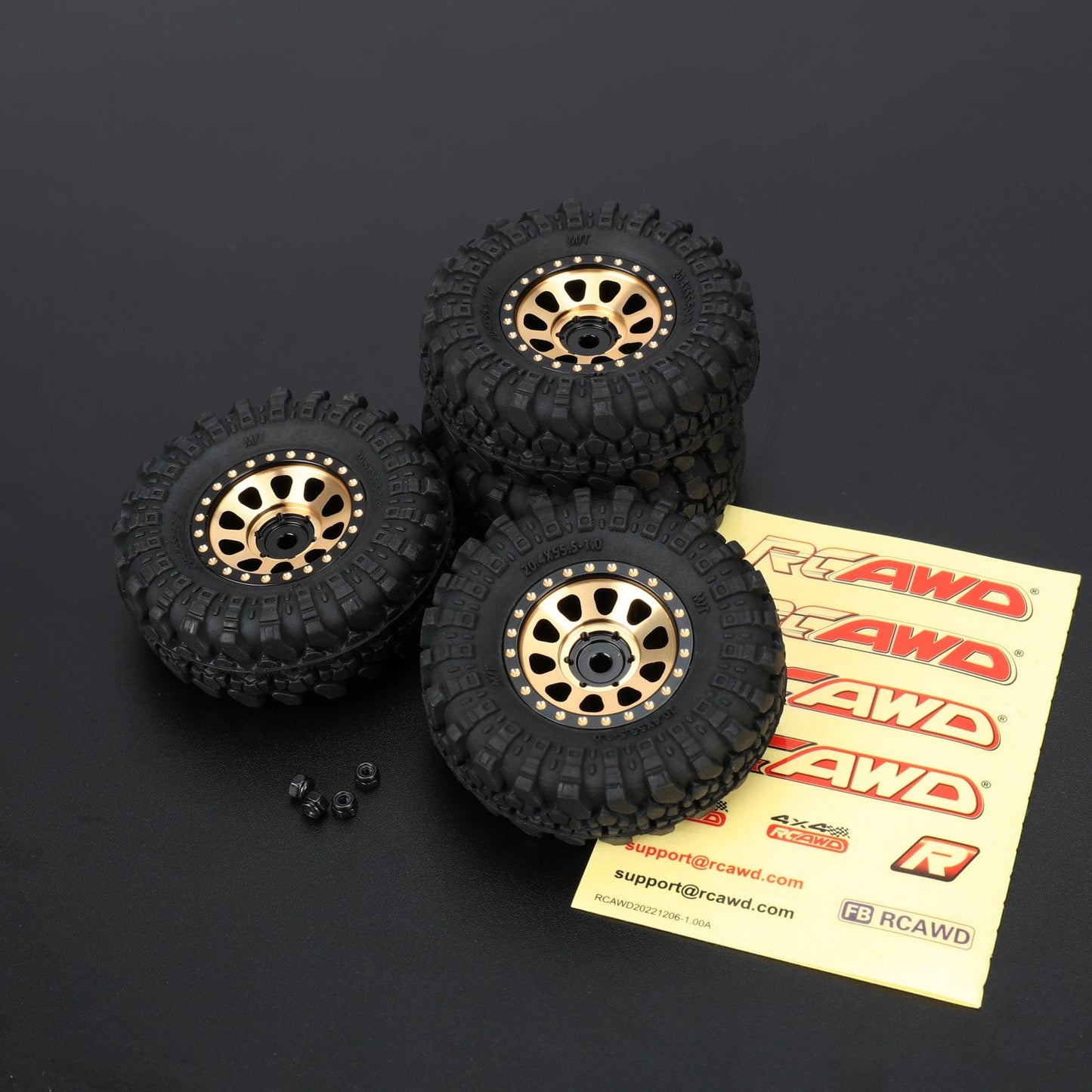 RCAWD AXIAL SCX24 RCAWD 4pcs 1.0" Brass Beadlock Wheels & Soft Rubber Tires Set for SCX24 RC Crawler