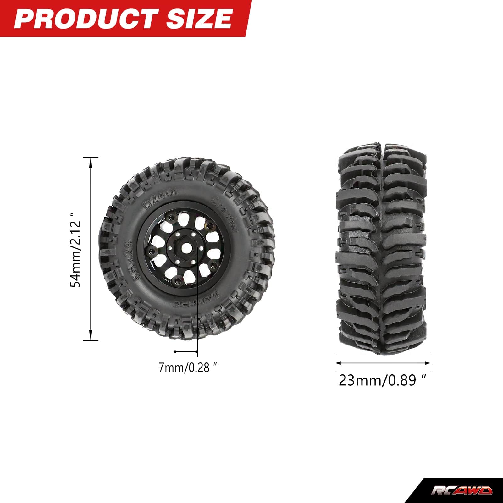 RCAWD AXIAL SCX24 RCAWD Aluminum 1.0" Beadlock Wheels & Rock Crawling Tires Set for 1/24 RC Crawlers