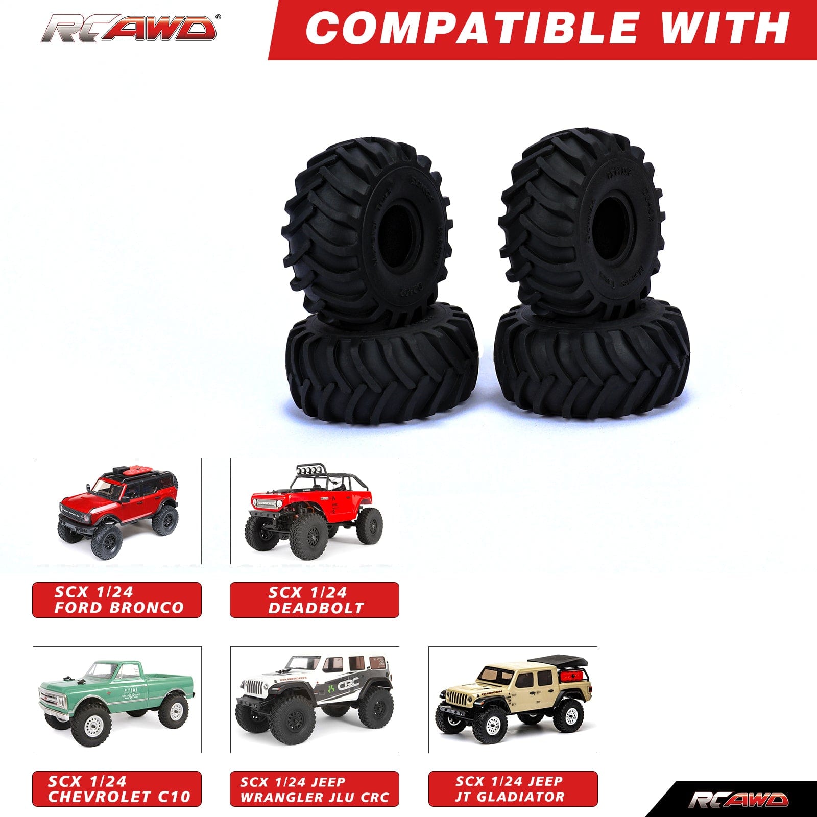 RCAWD AXIAL SCX24 RCAWD AXIAL 1/24 SCX24 68mm 55mm 1.0" Rubber Tires