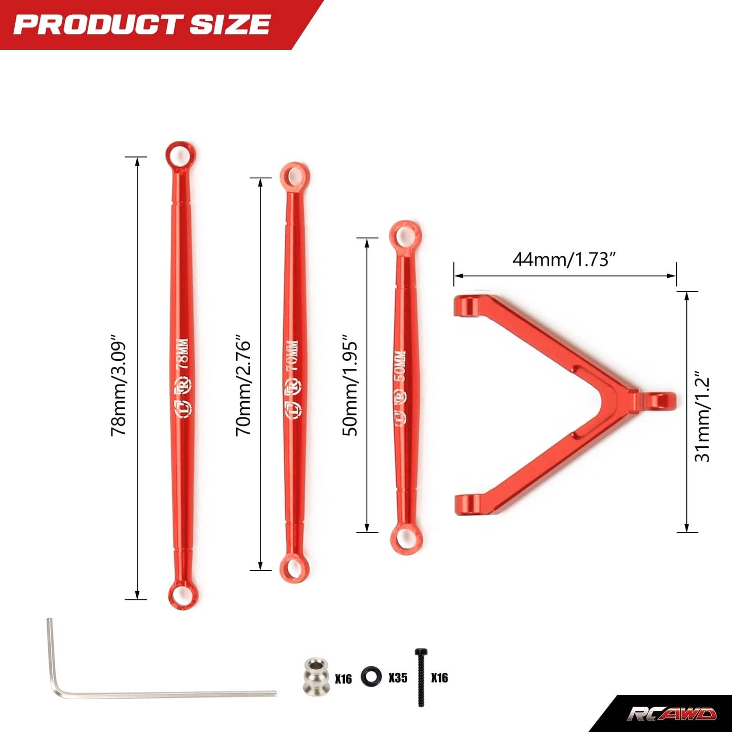 RCAWD AXIAL SCX24 RCAWD Axial SCX24 Upgrades Alloy links linkage rod set SCX2507