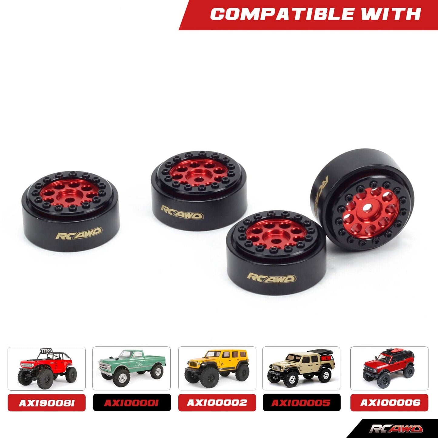 RCAWD AXIAL SCX24 RCAWD SCX24 1.0" beadlock Aluminium wheel rim with brass counterweight ring 26g/pc SCX2538