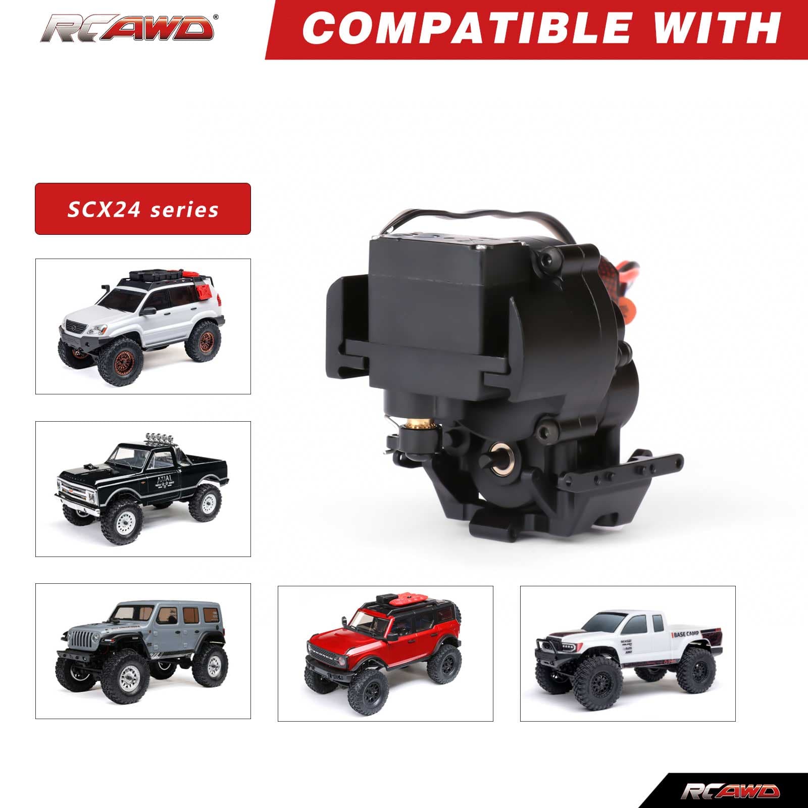 RCAWD AXIAL SCX24 RCAWD SCX24 180 32T 51T Motor 2 Speed Transmission Metal Gearbox Set