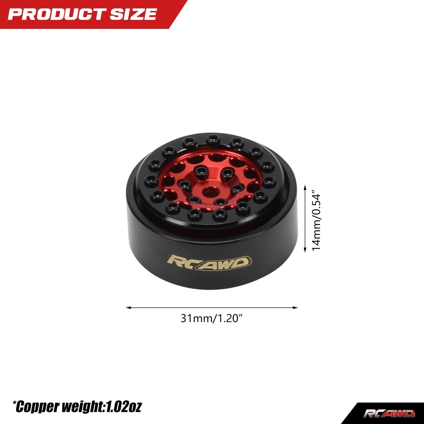 RCAWD AXIAL SCX24 RCAWD SCX24 29g 1.0" beadlock wheel rim 26*13mm glue free with brass counterweight ring SCX2539