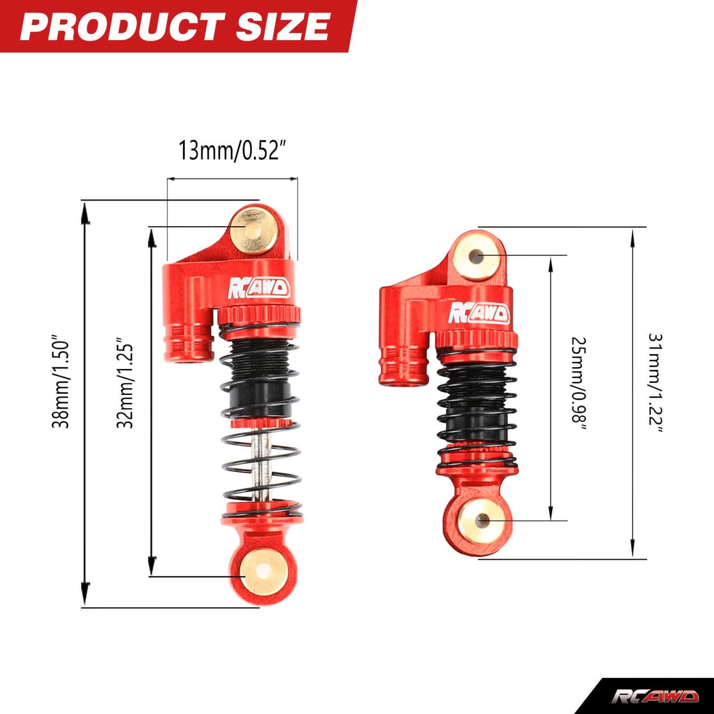 RCAWD AXIAL SCX24 RCAWD SCX24 38mm Oil Filled Shock 4pcs