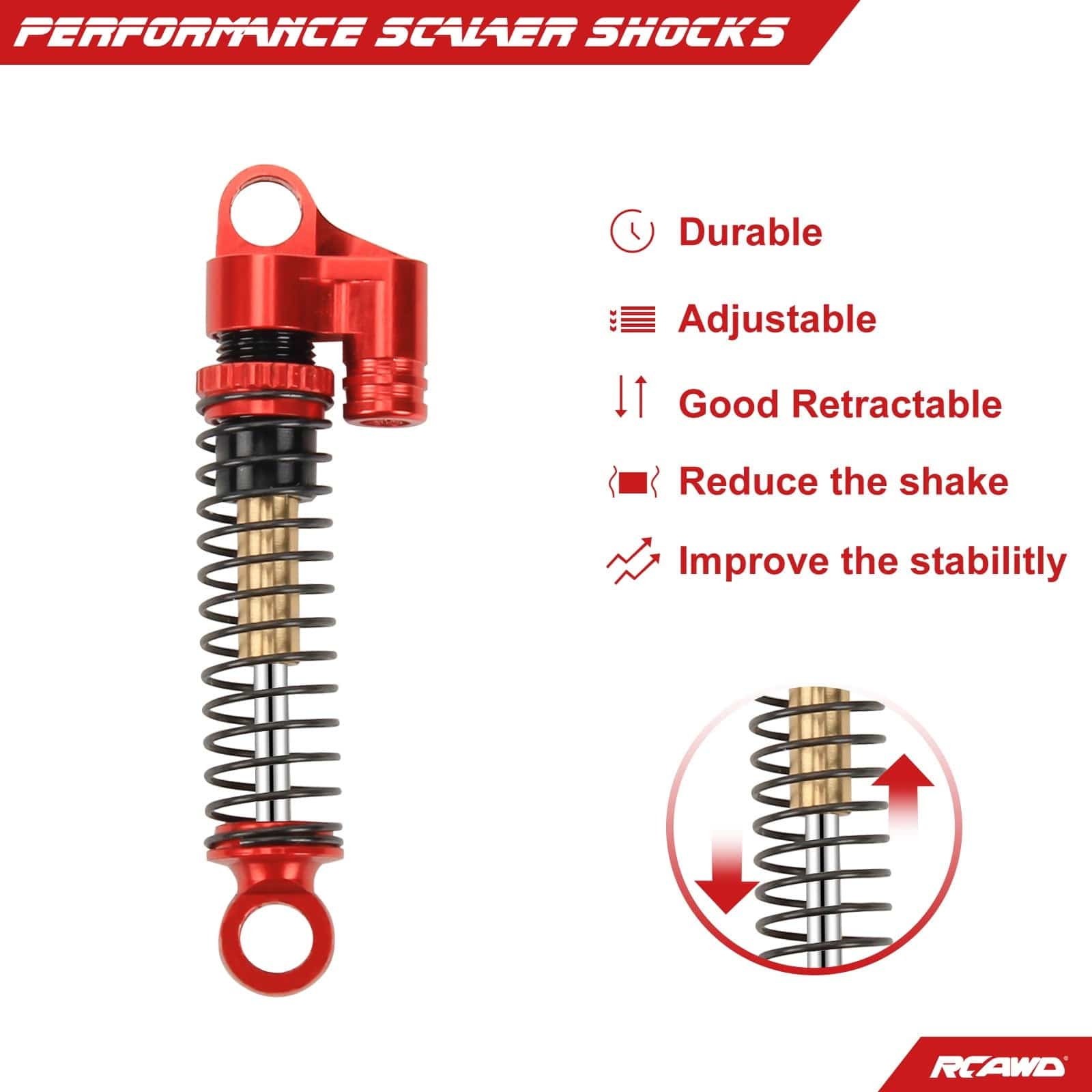 RCAWD AXIAL SCX24 RCAWD SCX24 43mm long travel shocks Threaded Double Barrel Damper SCX2511