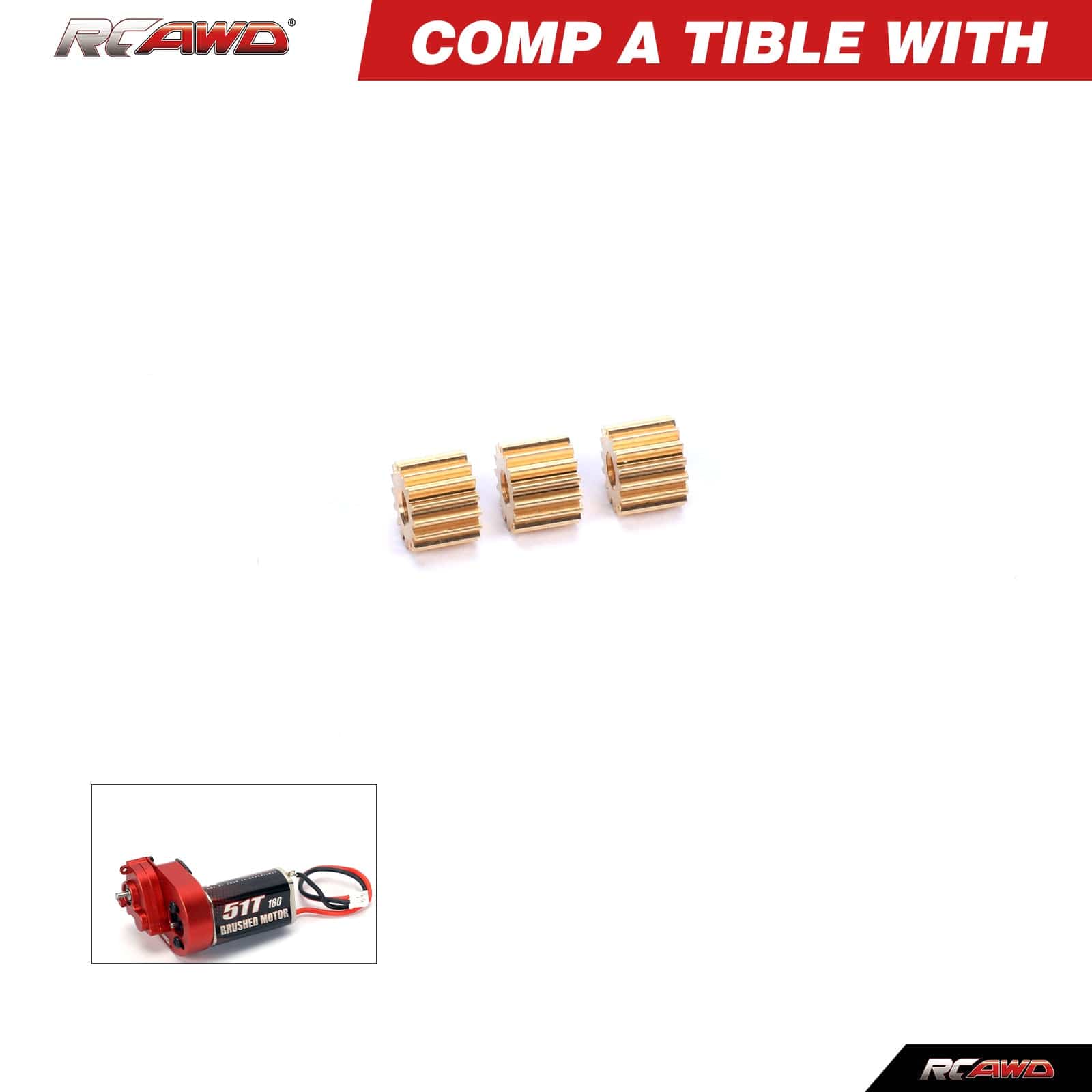 RCAWD Axial SCX24 RCAWD SCX24 Brass 12T 16T Motor Gear 3PCS