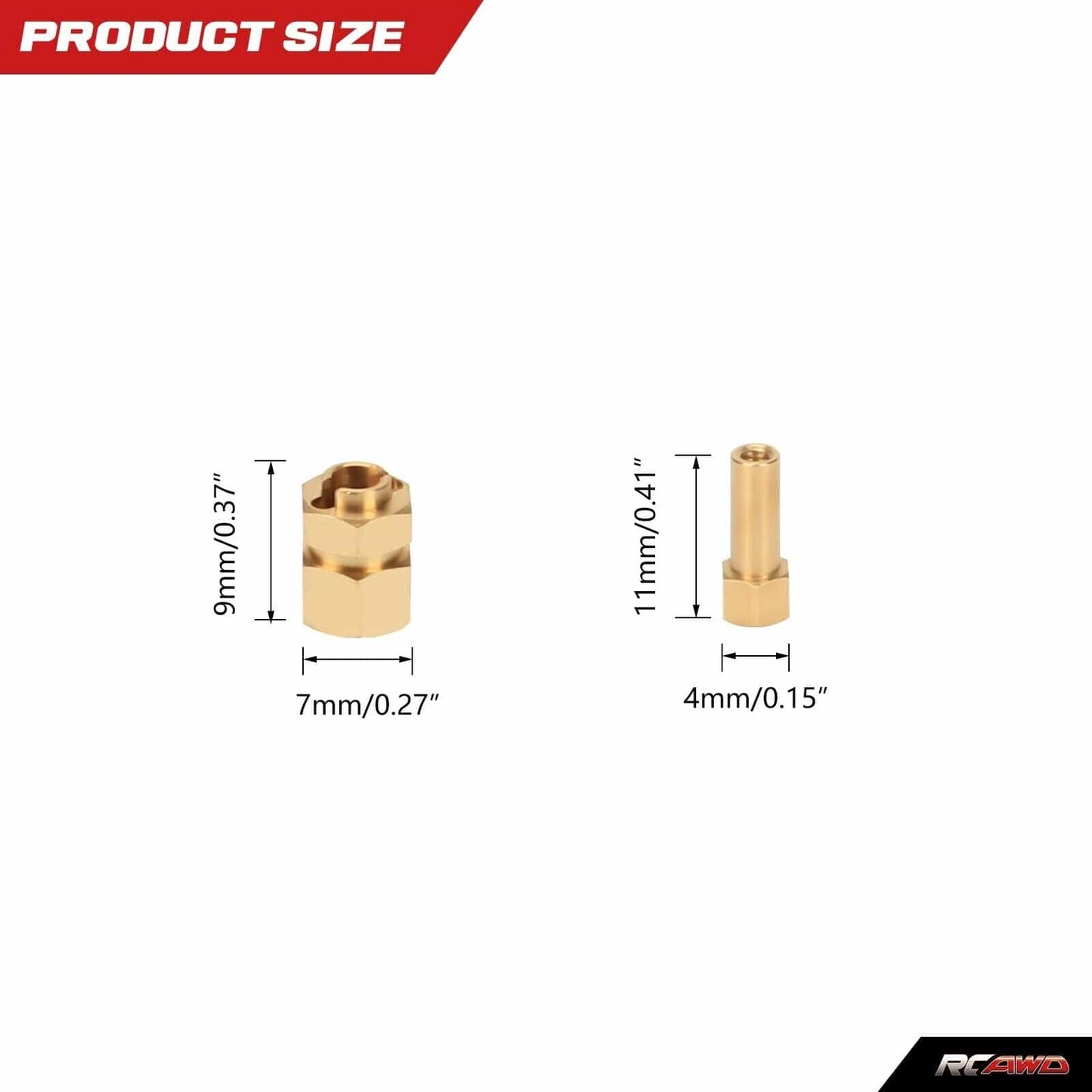 RCAWD AXIAL SCX24 RCAWD SCX24 Counterweight Brass H7*9.5mm Wheel Hex Hub for scx24 ax24 Crawlers