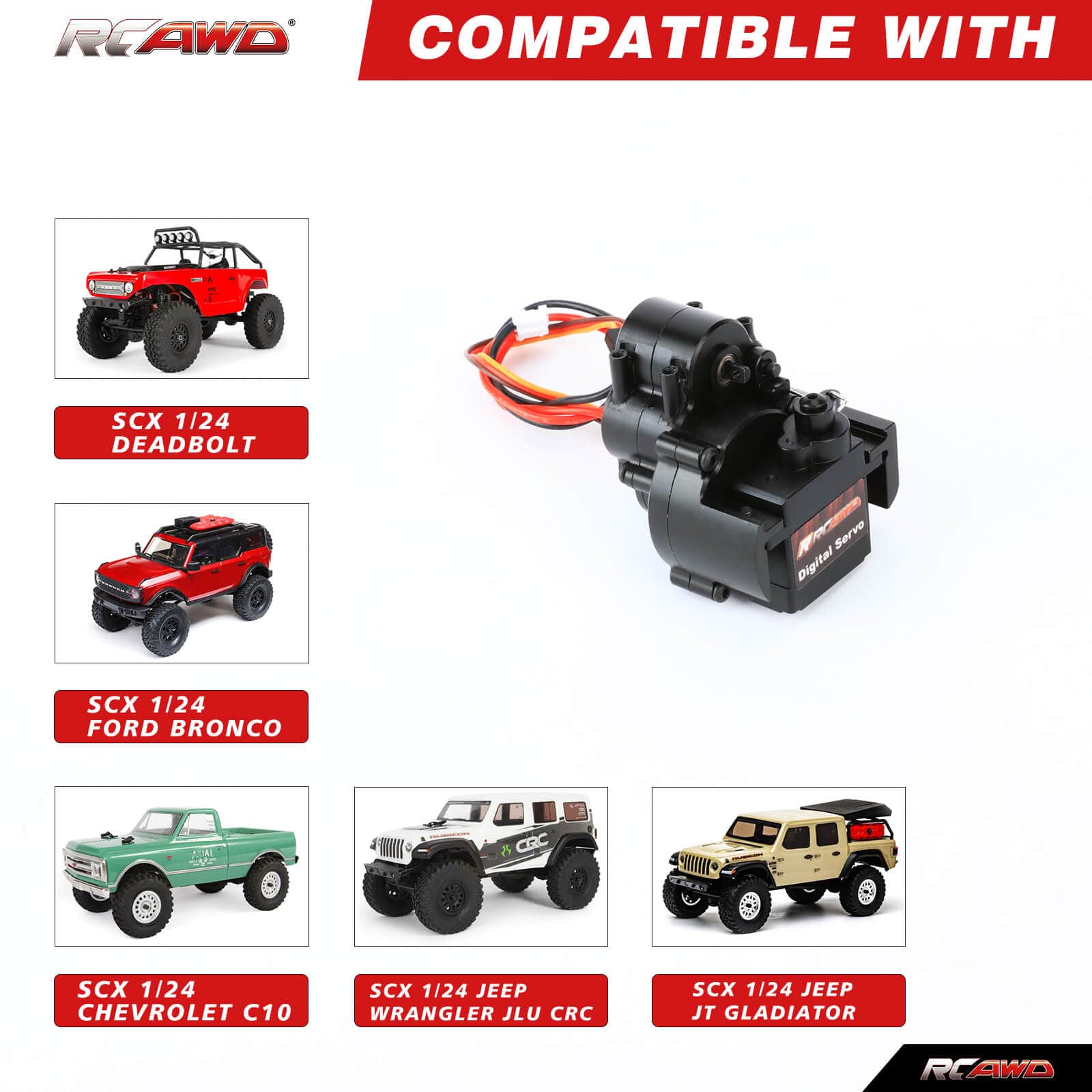 RCAWD SCX24 Motor Upgrades 72T 130 Motor with 2-speed Transmission