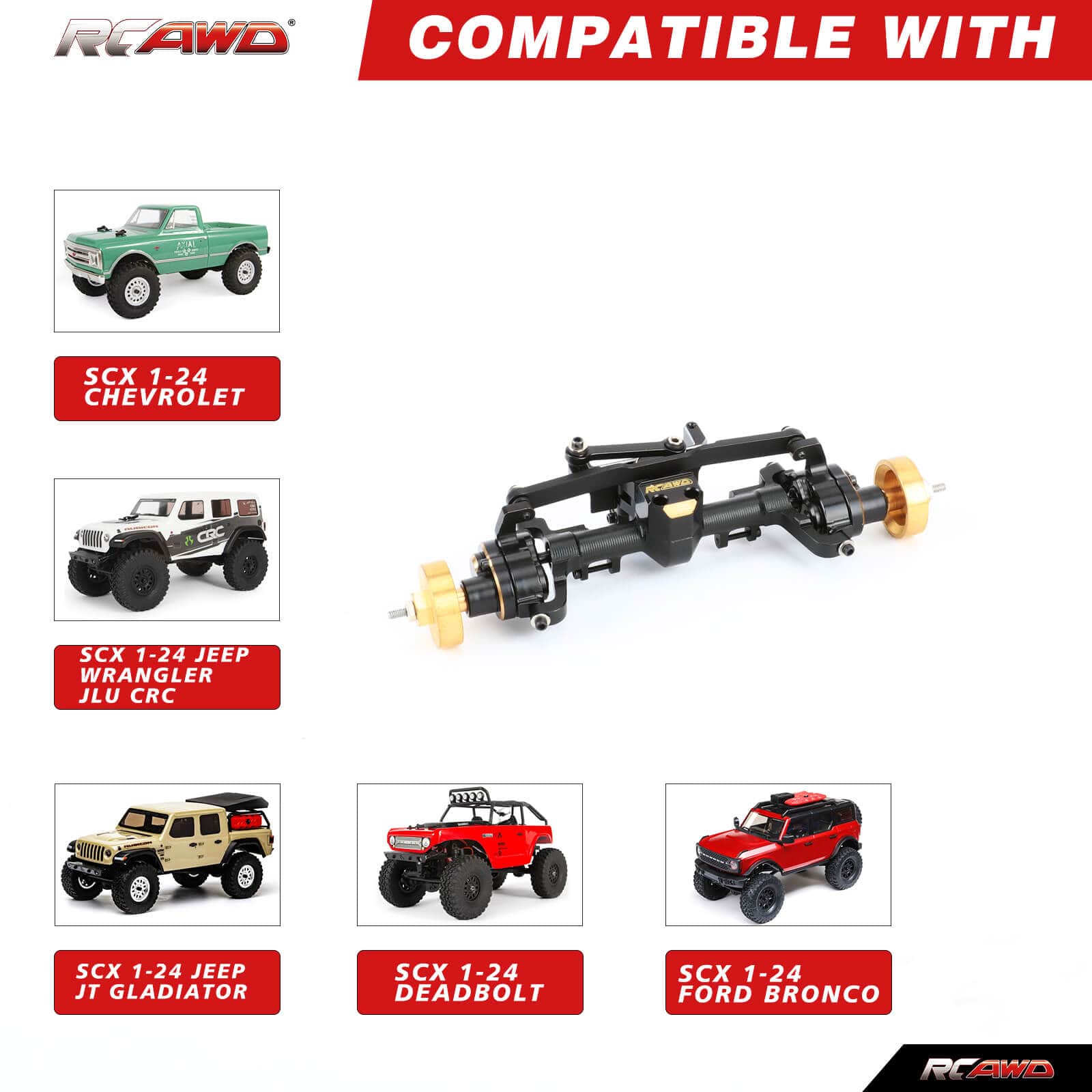RCAWD AXIAL SCX24 RCAWD SCX24 Portal Axle +6mm With 12T Gears
