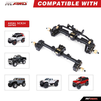 RCAWD AXIAL SCX24 RCAWD SCX24 Steel Front Rear Portal Axle with 60 Steering Angle 20MM Width Increase