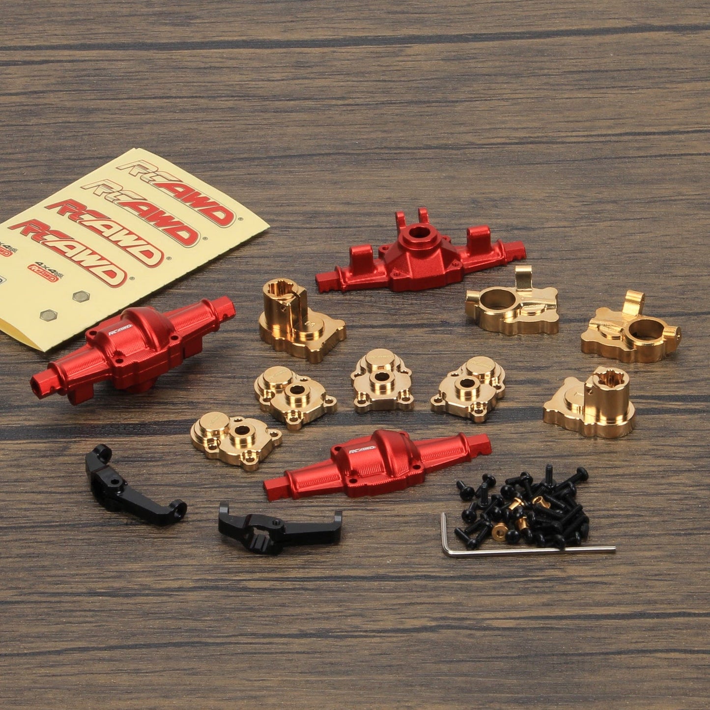 RCAWD AXIAL SCX24 Red +Golden RCAWD FMS FCX24 Upgrades Front Rear Brass & Aluminium Portal Axles Set