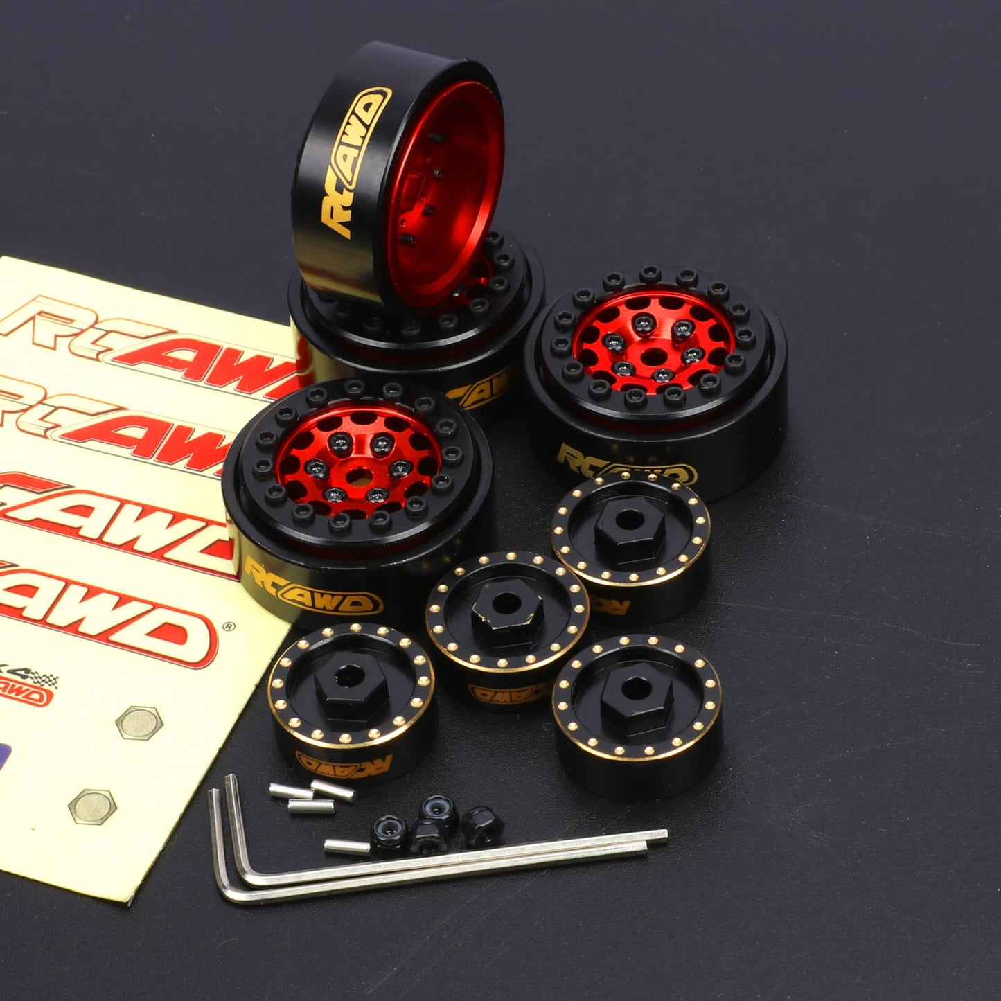 RCAWD AXIAL SCX24 Red RCAWD 1.0'' Wheels 12 Spokes with counterweight 7mm Hex Set