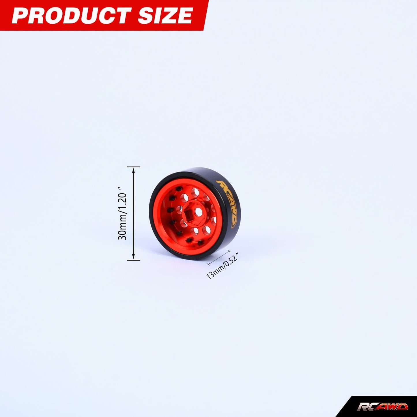 RCAWD AXIAL SCX24 Red RCAWD 1.0'' Wheels 9 Spokes with 7mm Hex