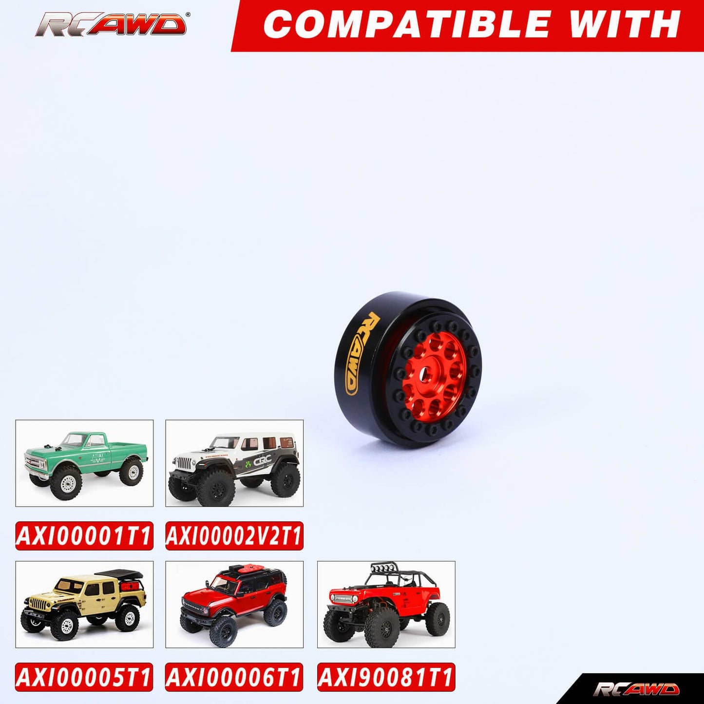 RCAWD AXIAL SCX24 Red RCAWD 1.0'' Wheels 9 Spokes with 7mm Hex