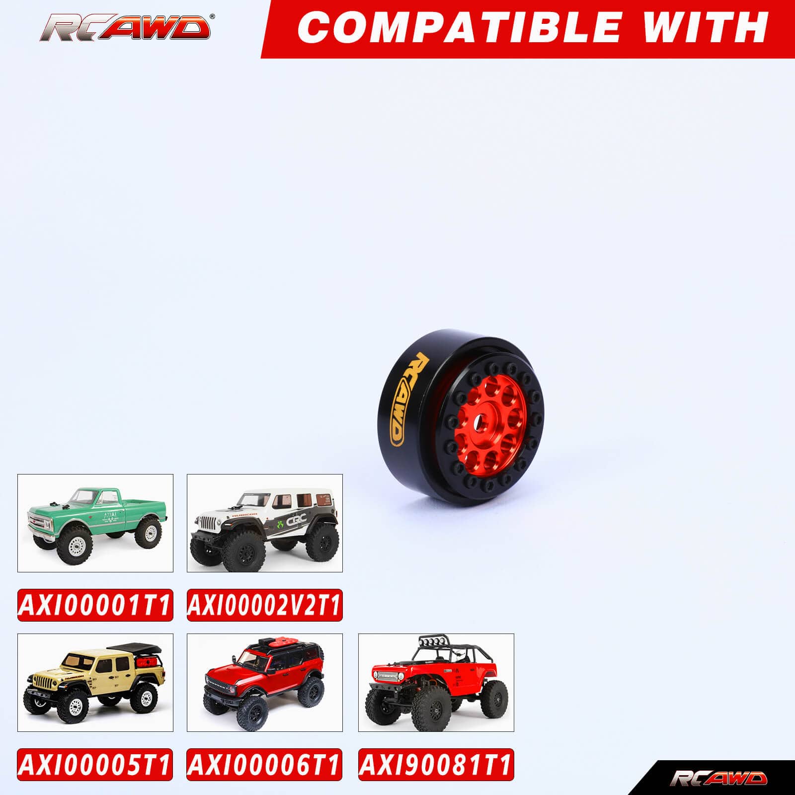 RCAWD AXIAL SCX24 Red RCAWD 1.0'' Wheels 9 Spokes with 7mm Hex