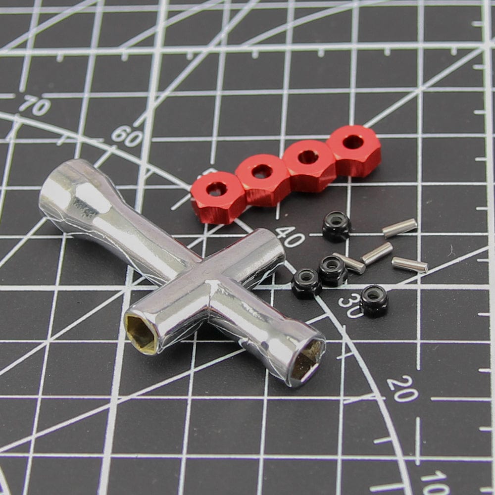 RCAWD AXIAL SCX24 Red RCAWD Axial SCX24 Upgrades Aluminum M7 wheel hex hub adaptor M2 lock nut pins cross wrench for SCX24 crawlers