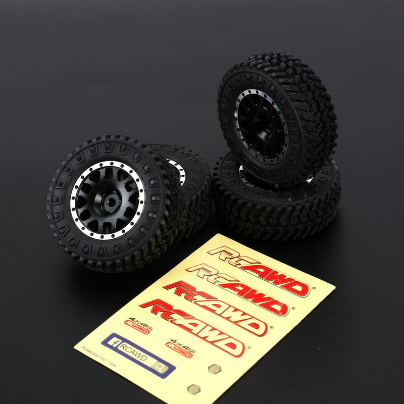 RCAWD 4pcs 1.0'' 55mm Weighted Beadlock Wheel Tires Set for SCX24 FCX24 RC Crawler - RCAWD