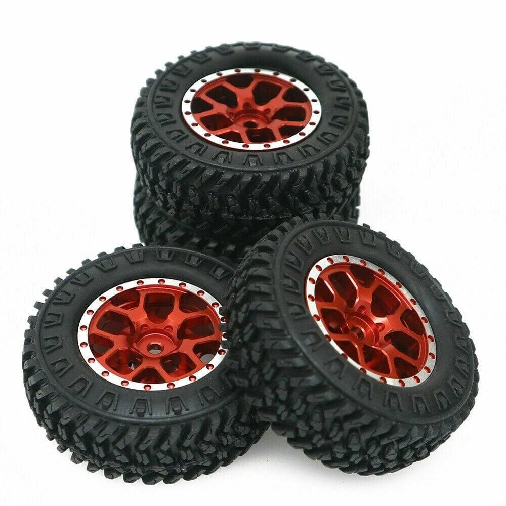 RCAWD AXIAL SCX24 Red RCAWD Weighted Bead lock Wheel Rims Tires set for 1/24 Axial SCX24