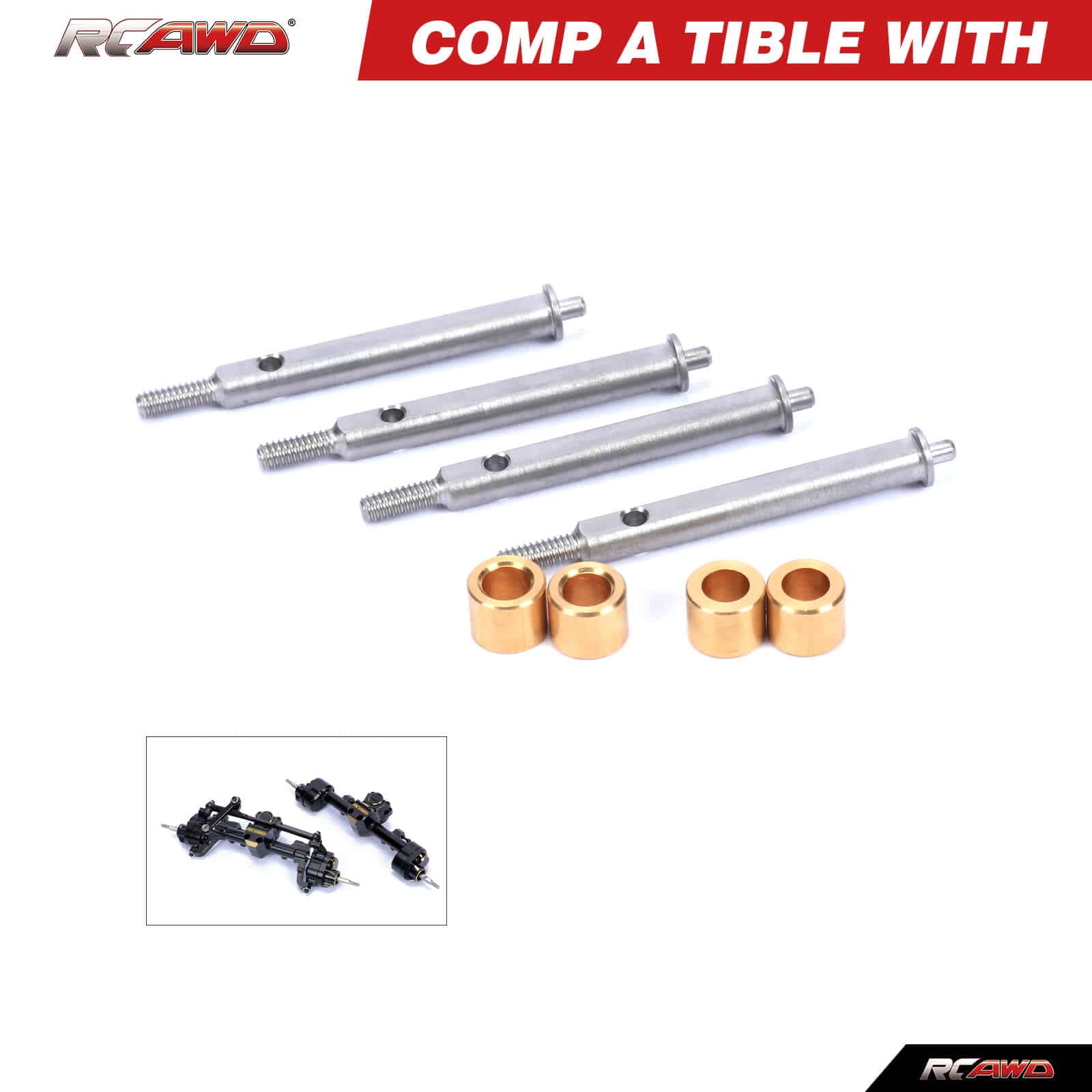 RCAWD Axial SCX24 SCX2577 RCAWD Axial SCX24 Upgrades Portal Axle extended 4mm Wheel Axle