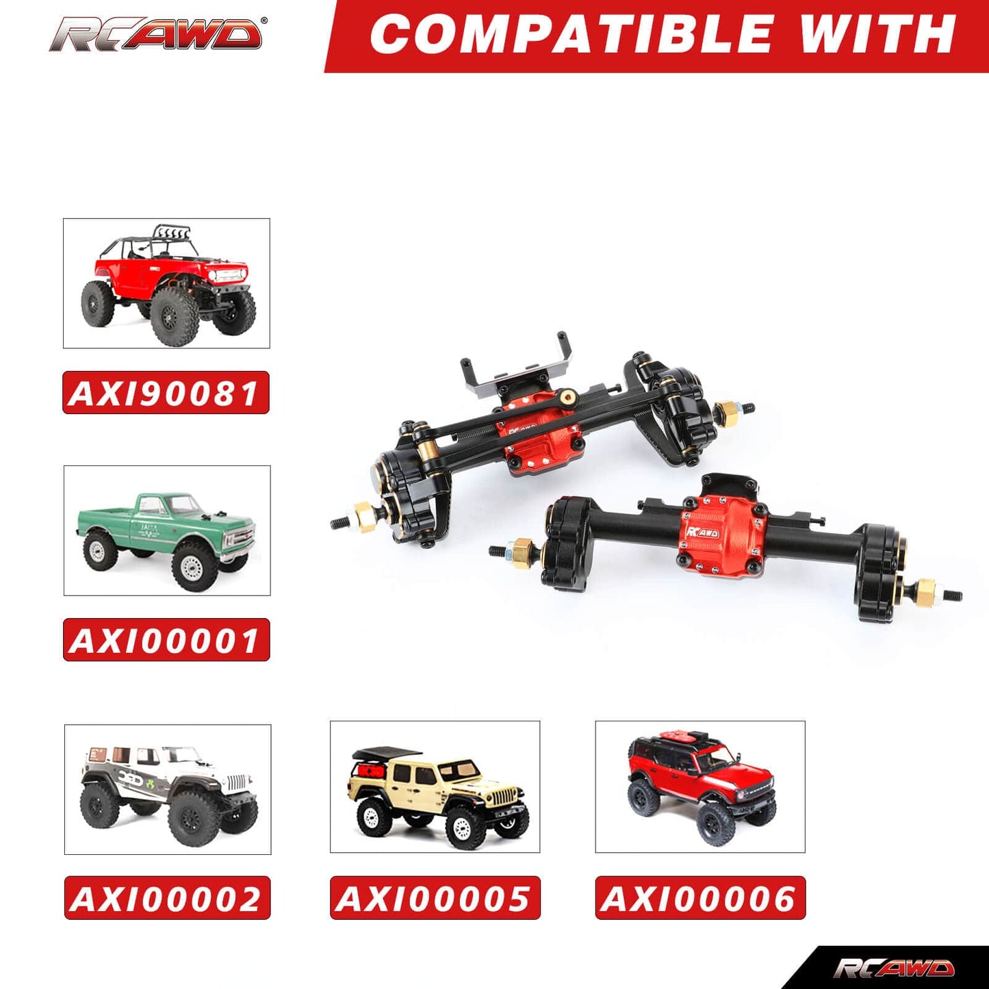 RCAWD Axial SCX24 Upgrades All - Steel Gear Front Rear Diff Portal Axle Set - RCAWD