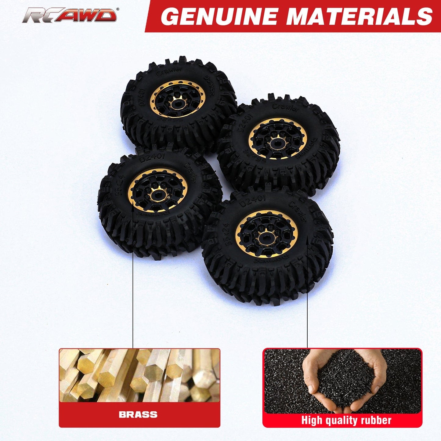 RCAWD AXIAL SCX24 Wheels and Tires Set RCAWD 1.0'' Brass Beadlock Wheels and Mud Tires Set for  SCX24 Crawler Car