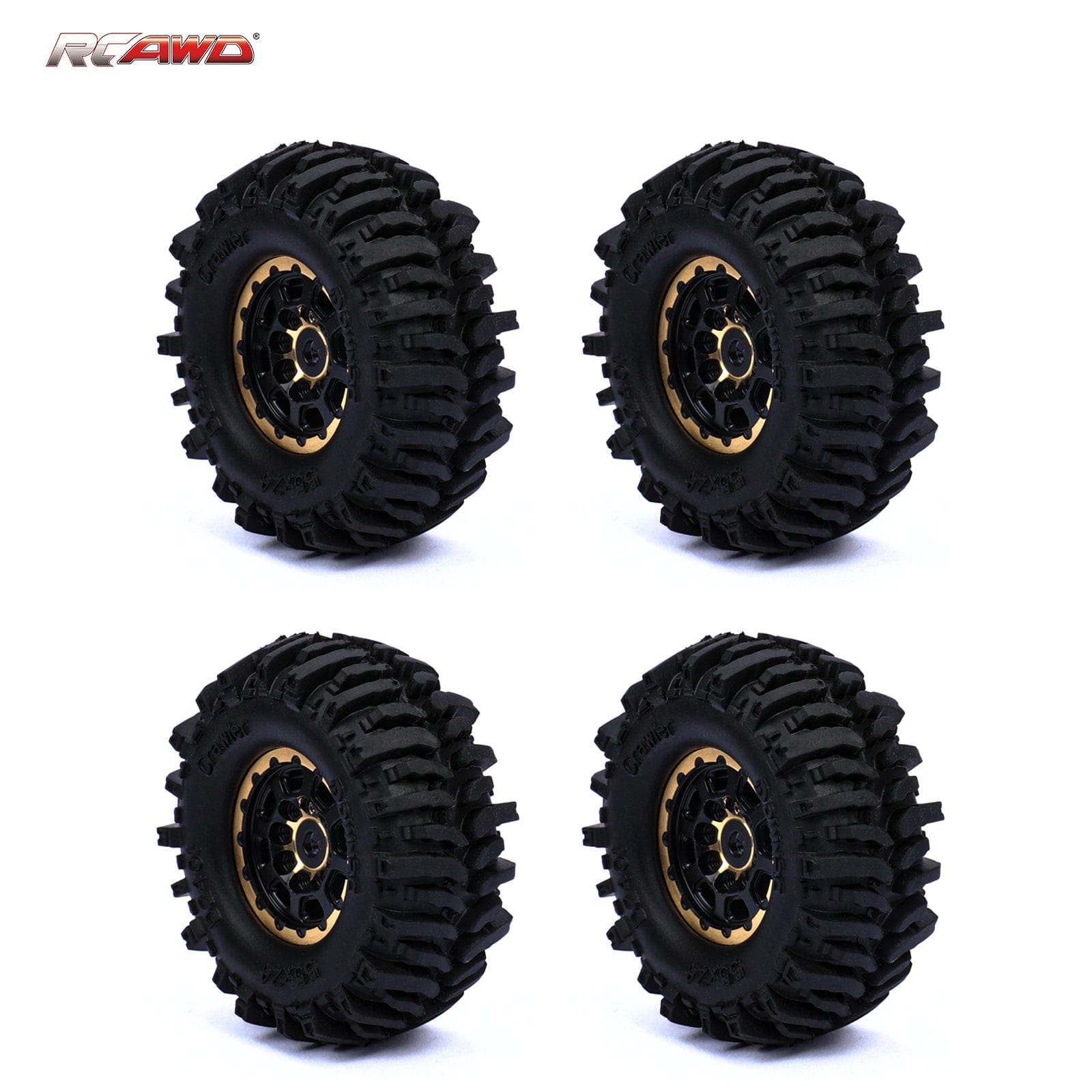 RCAWD AXIAL SCX24 Wheels and Tires Set RCAWD 1.0'' Brass Beadlock Wheels and Mud Tires Set for  SCX24 Crawler Car