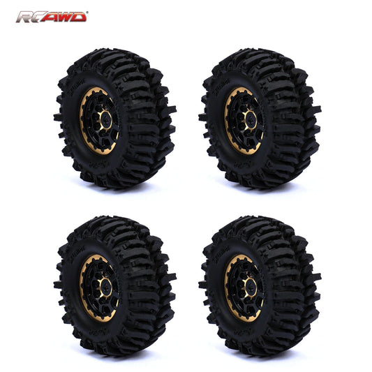 RCAWD AXIAL SCX24 Wheels and Tires Set RCAWD 1.0'' Brass Beadlock Wheels and Mud Tires Set for  SCX24 Crawler Car