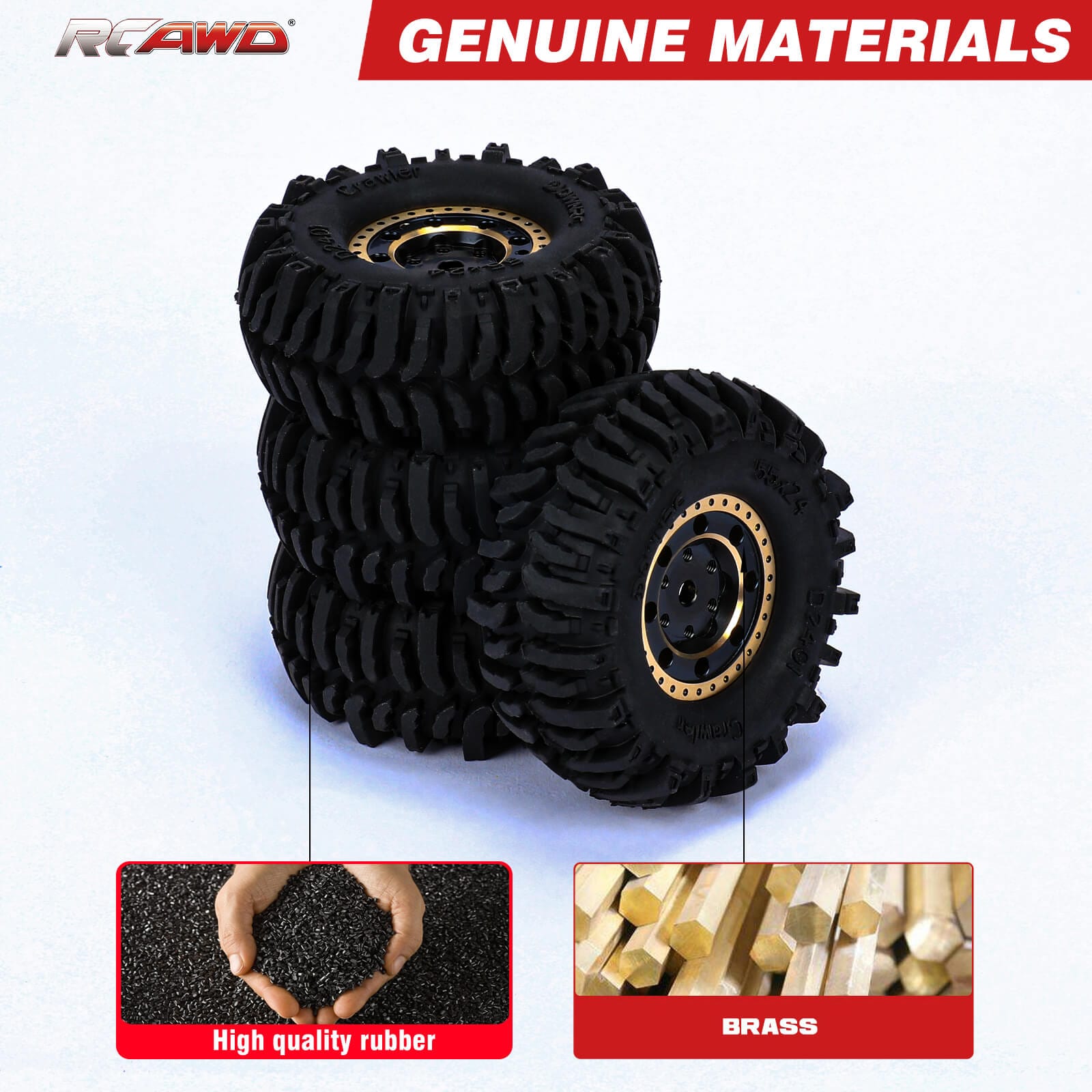 RCAWD AXIAL SCX24 Wheels and Tires Set RCAWD 1.0" Brass wheel and 52*20mm Tires for SCX24 RC Crawler