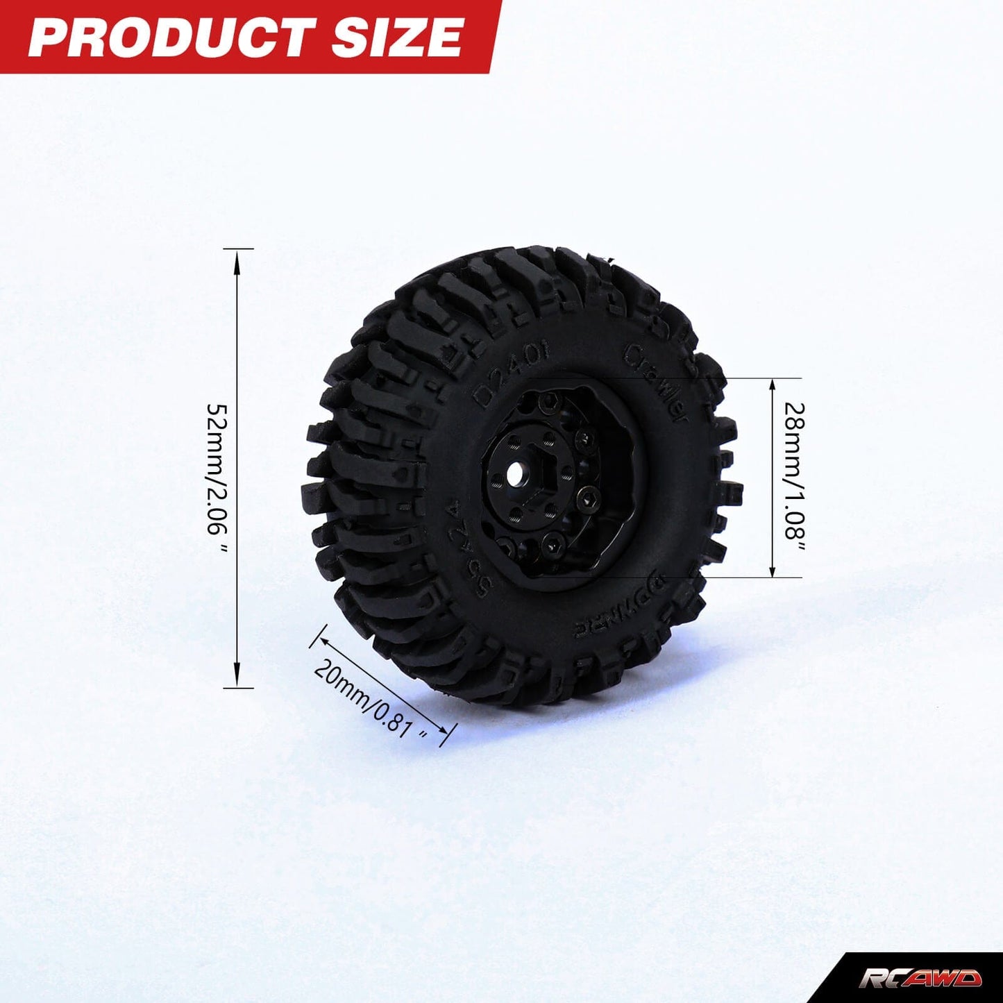 RCAWD AXIAL SCX24 Wheels and Tires Set RCAWD 1.0" Brass wheel and 52*20mm Tires for SCX24 RC Crawler