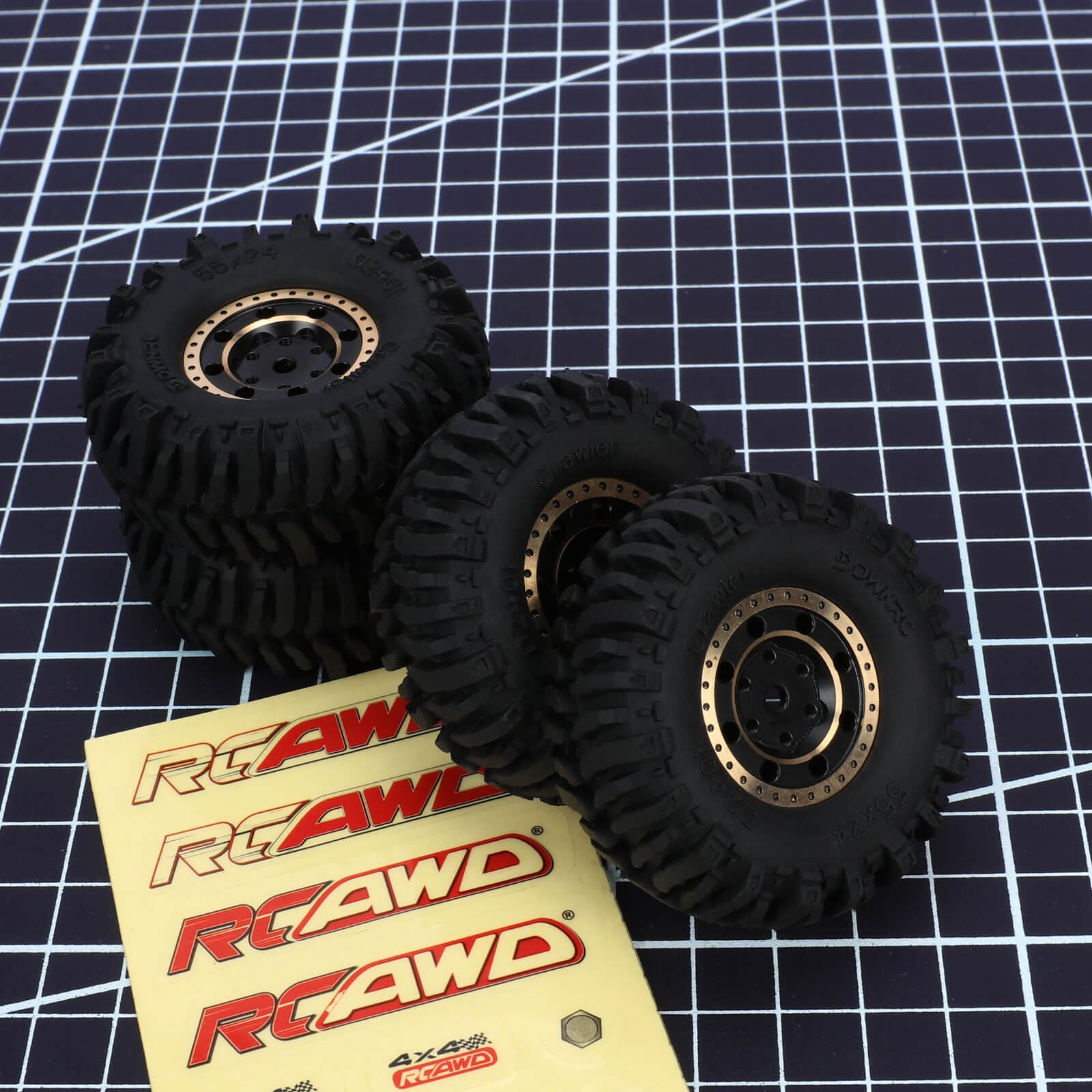 RCAWD AXIAL SCX24 Wheels and Tires Set RCAWD 1.0" Brass wheel and 52*20mm Tires for SCX24 RC Crawler