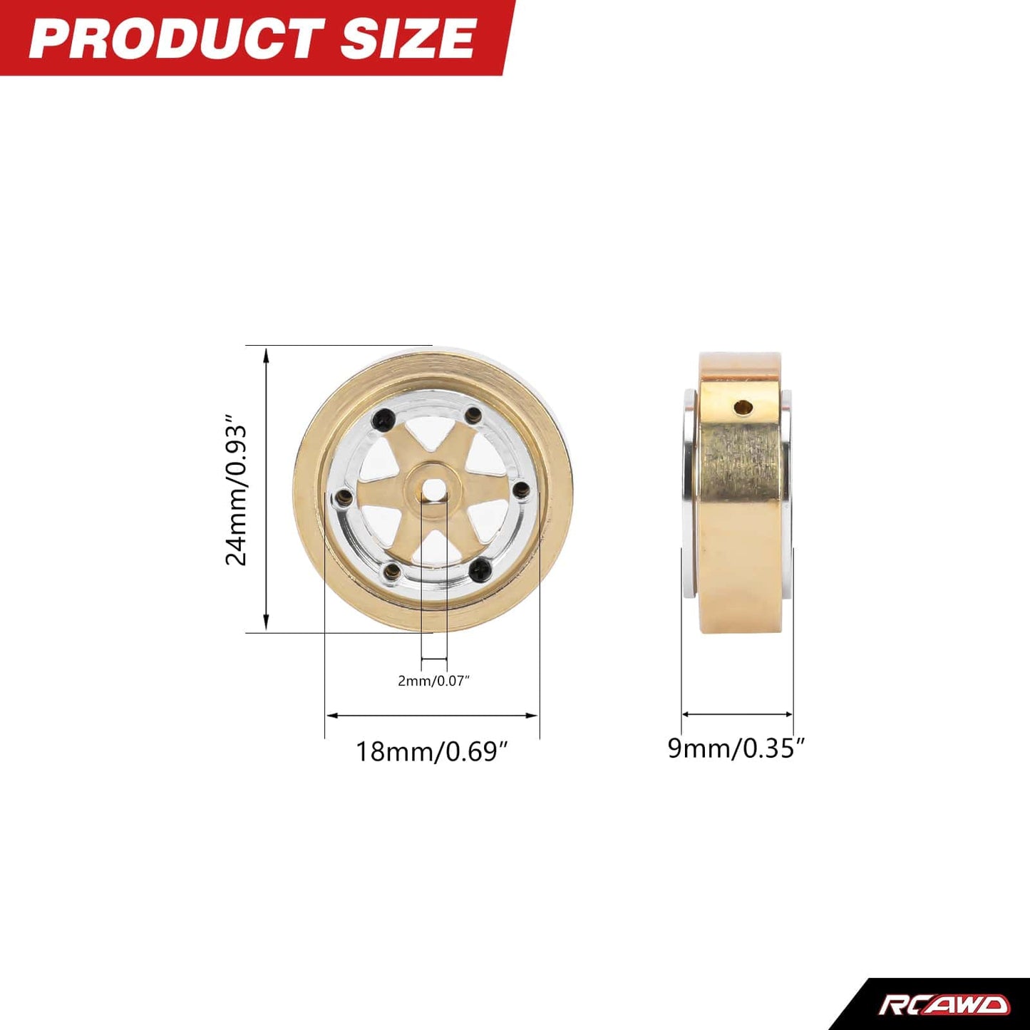 RCAWD Axial SCX30 6-spoke Rims RCAWD SCX30 All Brass Wheel Rims