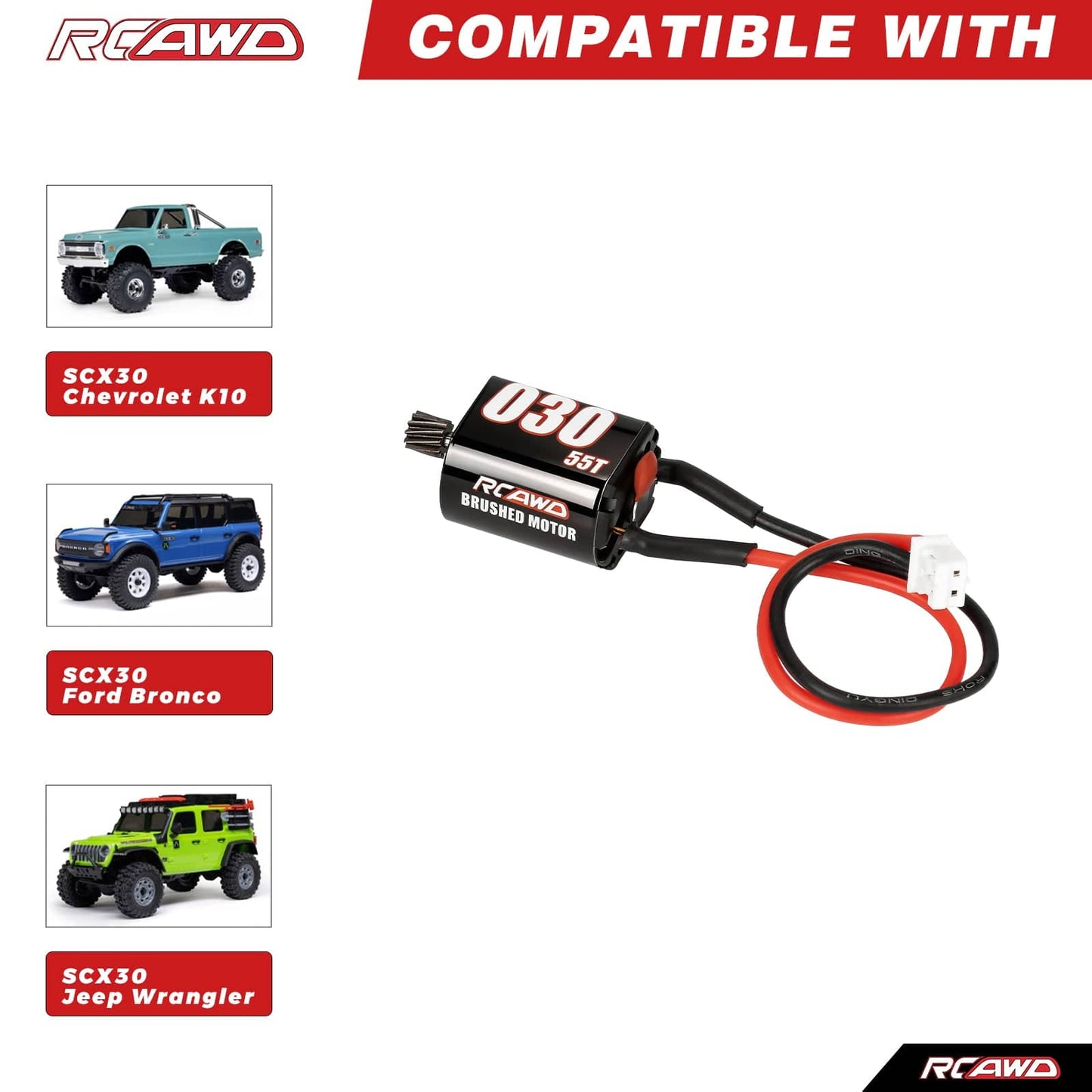 RCAWD Axial SCX30 RCAWD SCX30 030 55T Motor Helical Gear with Transmission Gear