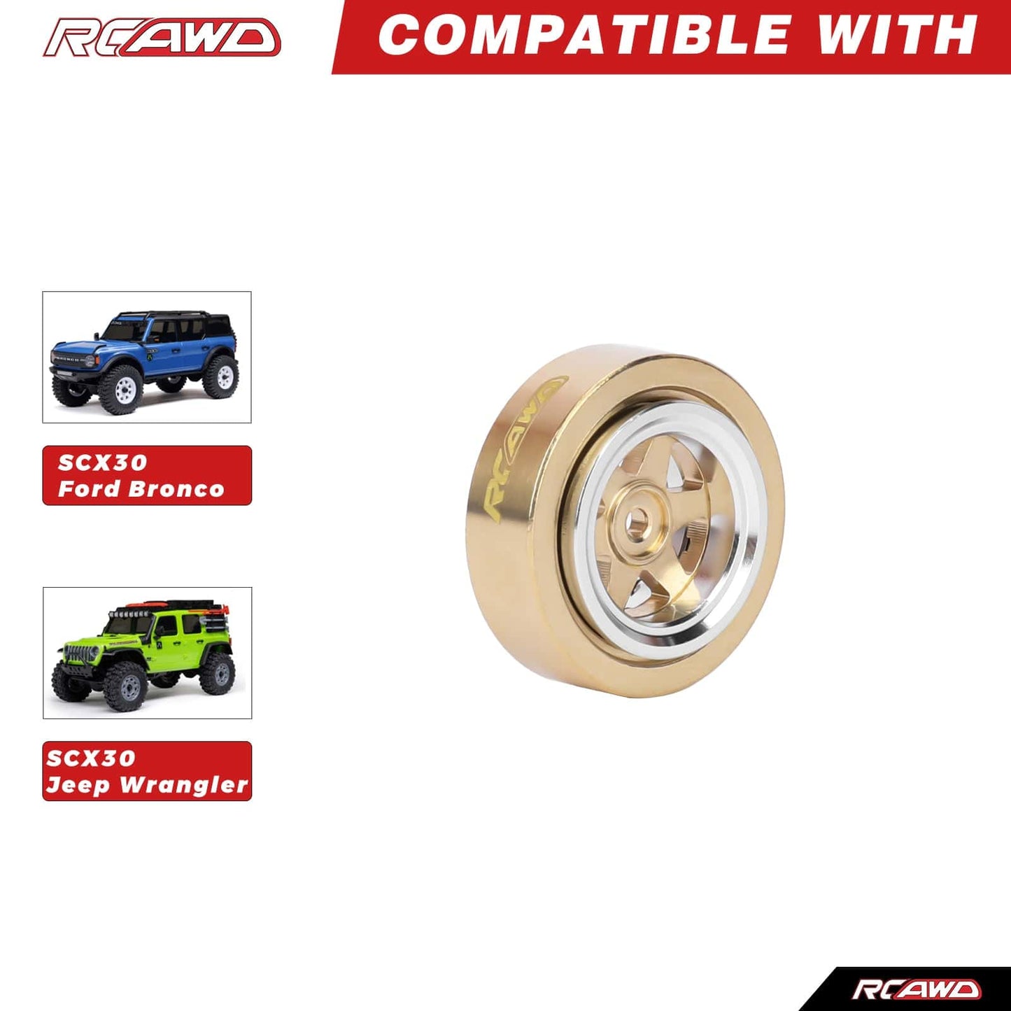 RCAWD Axial SCX30 RCAWD SCX30 All Brass Wheel Rims