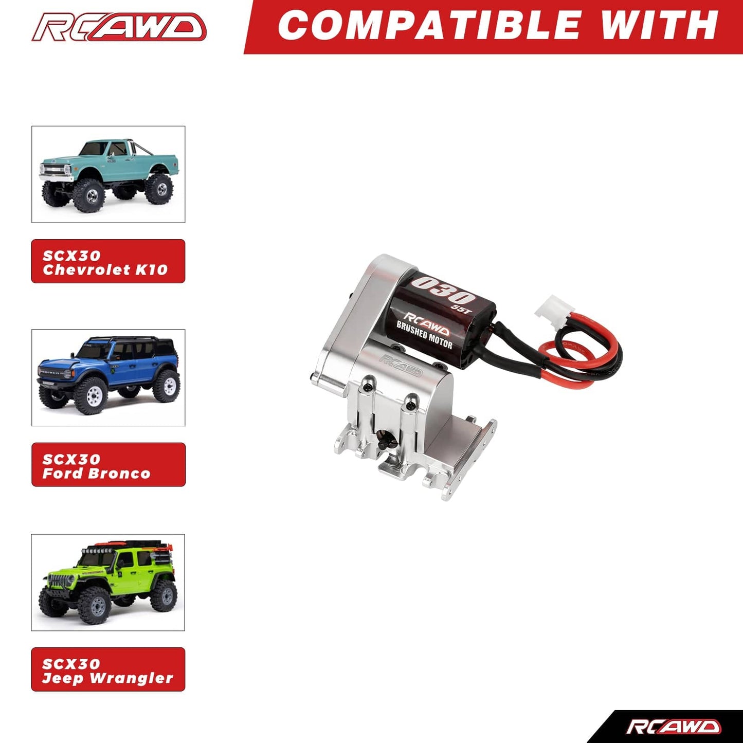 RCAWD Axial SCX30 RCAWD SCX30 Center Gearbox Transmission Box Set with 030 55T Motor Helical Gear
