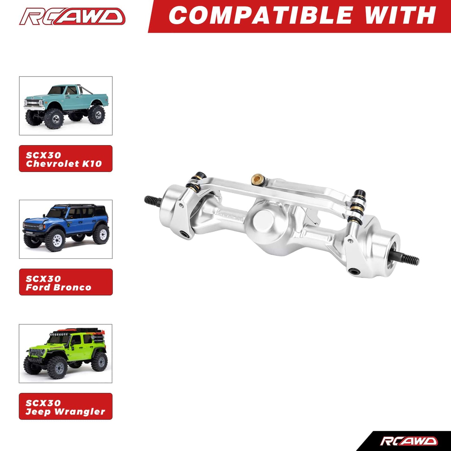 RCAWD Axial SCX30 RCAWD SCX30 Front Rear Axle Assembly with Steel Gear Drive Shaft