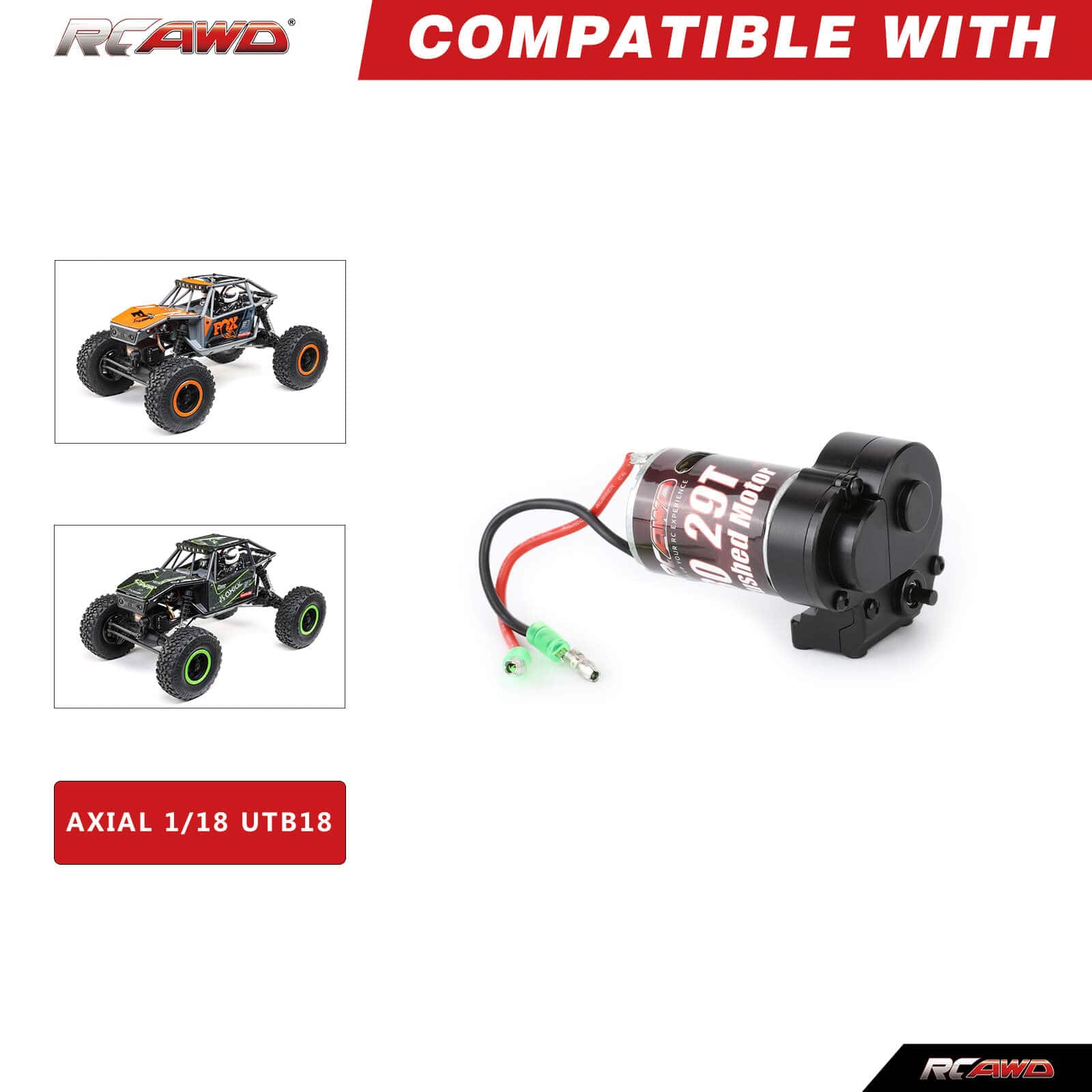 RCAWD Axial UTB18 RCAWD UTB18 380 29T Brushed Motor with Full Metal Gearbox Transmission Set for Axial 1/18 UTB18 Capra 4WD Upgrade Parts