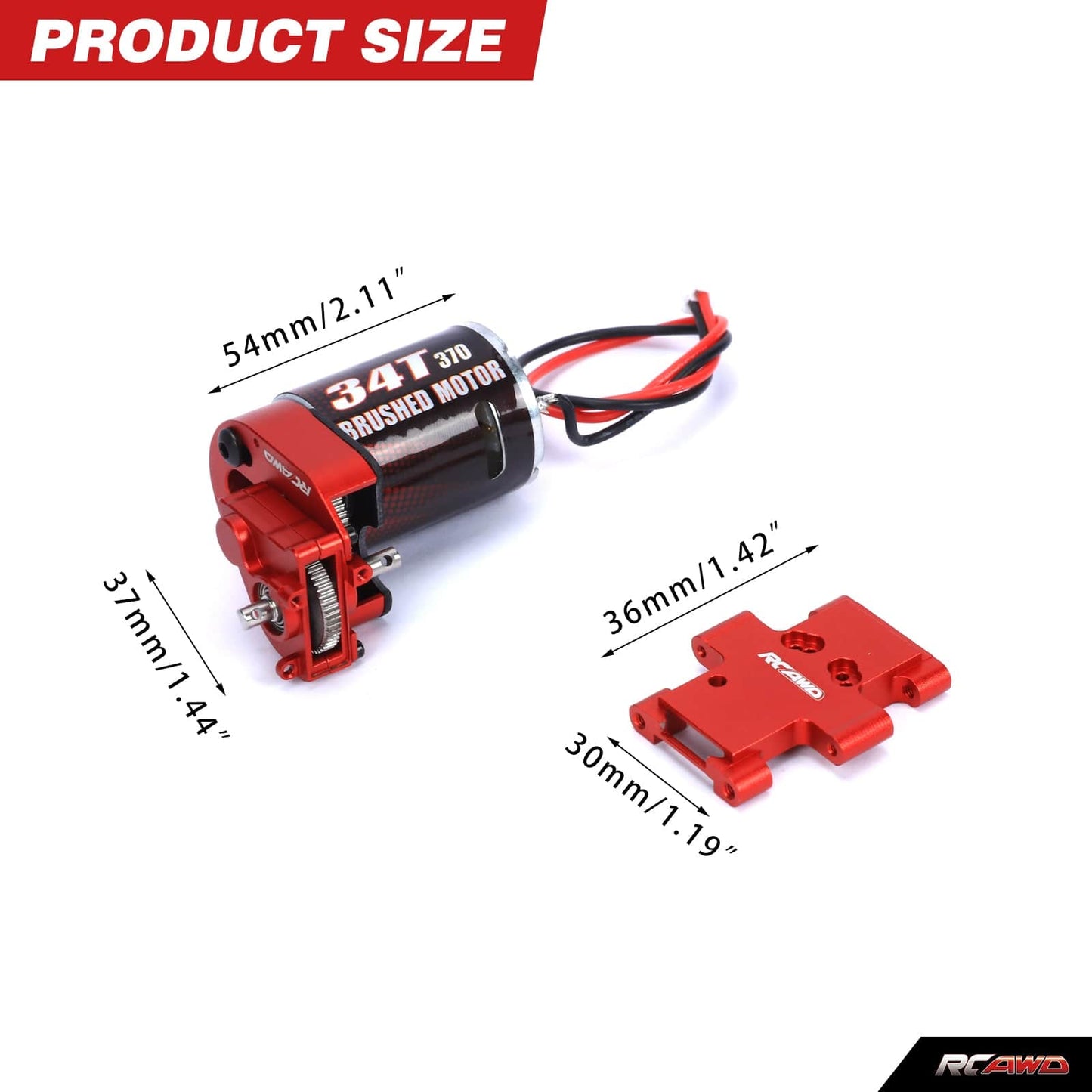 RCAWD Complete Transmission with 34T 370 Motor & Center Gearbox Mounts for 1/18 FMS EASYRC RocHobby RC - RCAWD