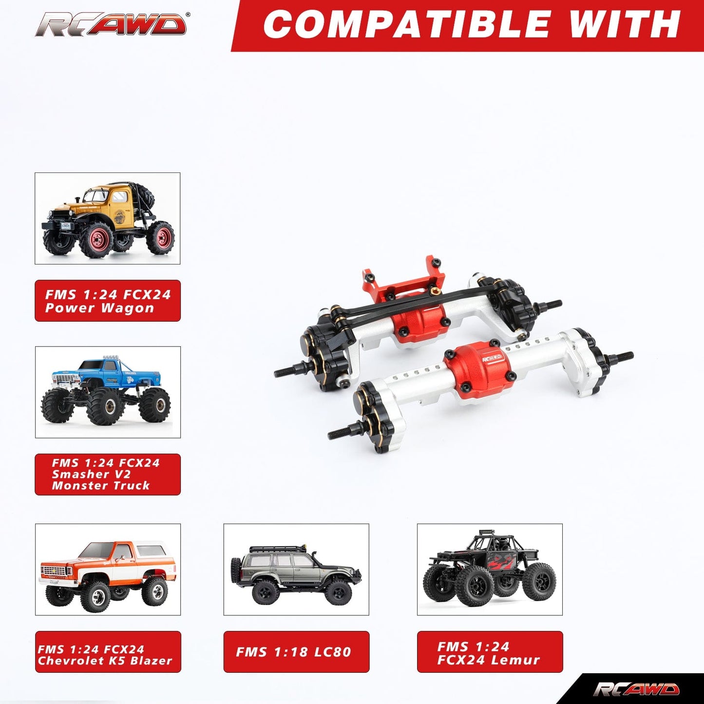 RCAWD Differential Portal Axles Complete Set for FMS 1/24 1/18 D6 - C3112 - RCAWD