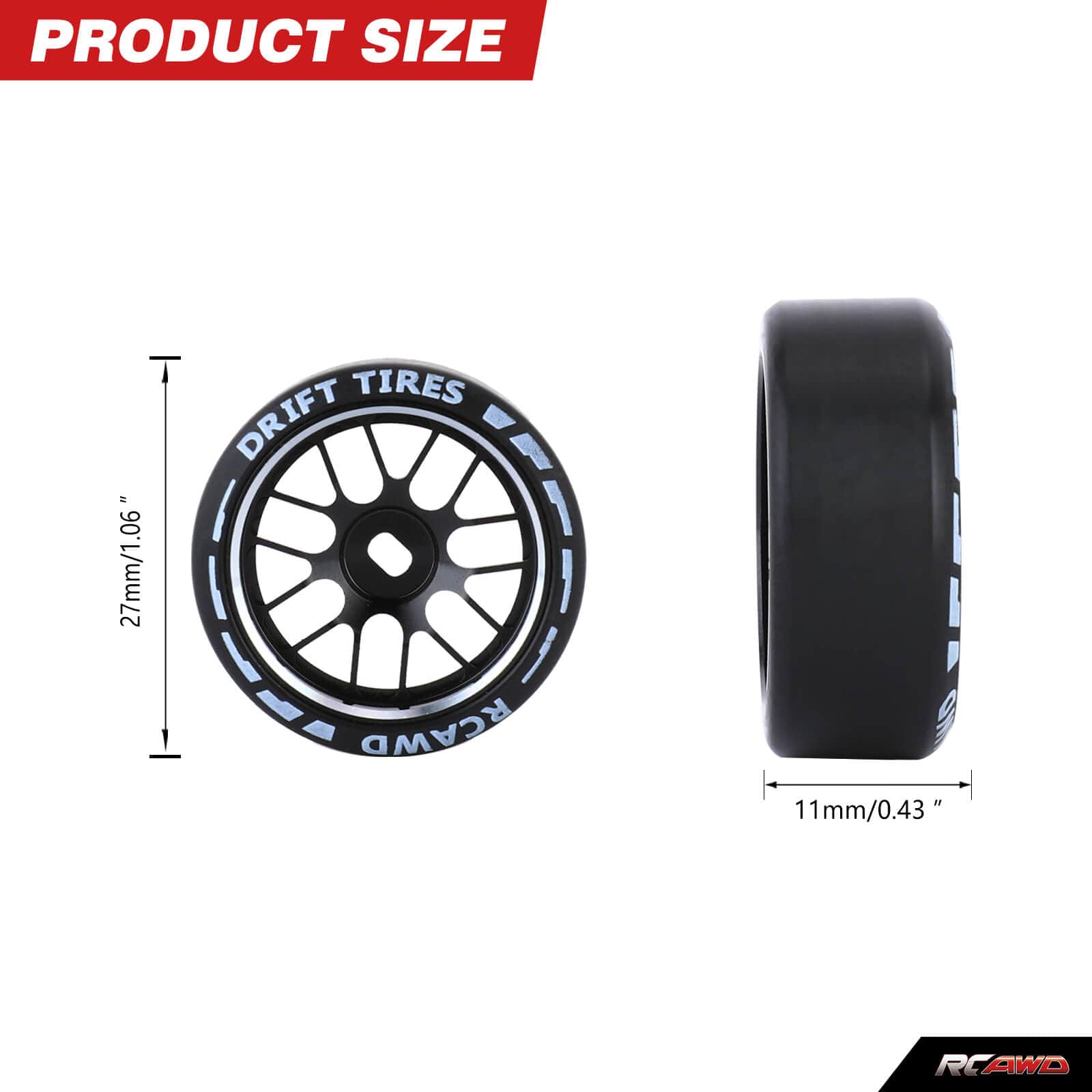 RCAWD Drift Tires RCAWD Drift Wheel Rims Tire Set for Kyosho WLTOYS 1/28 Upgrade Parts