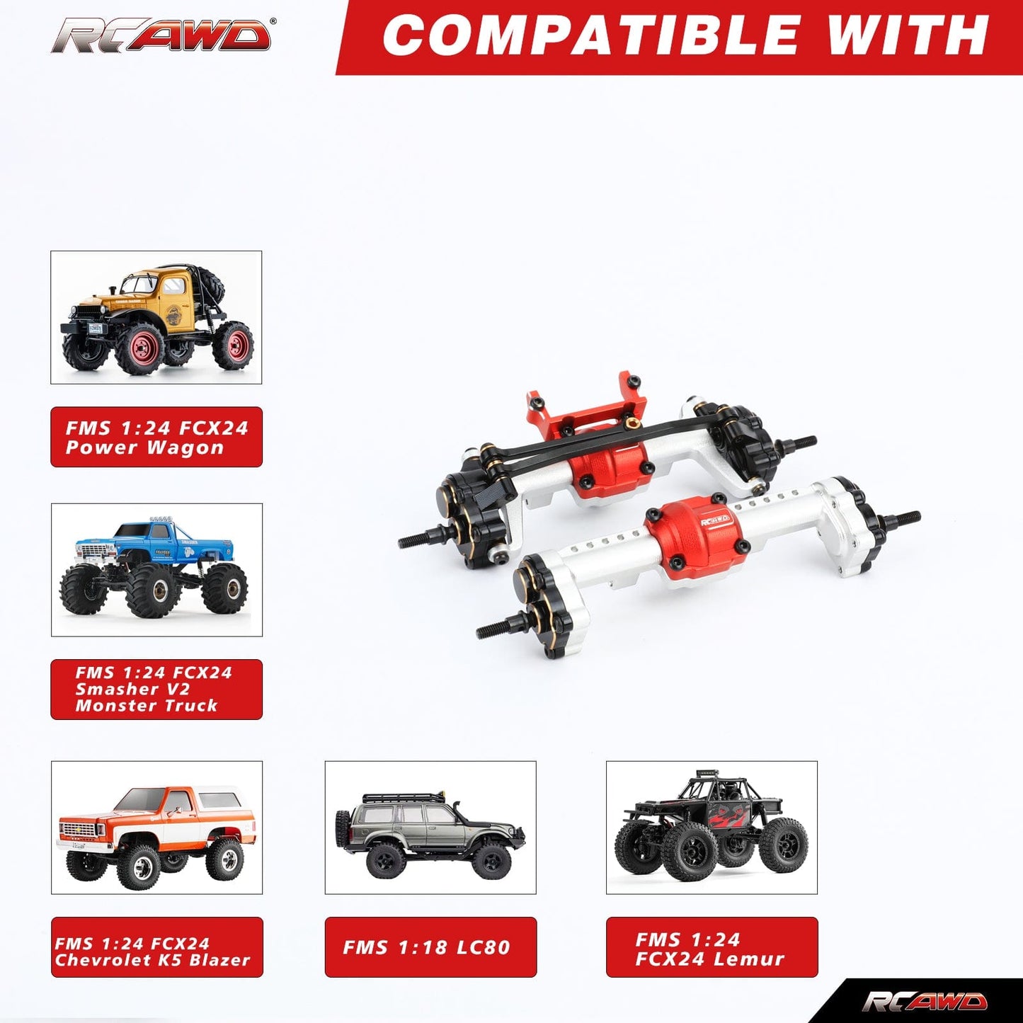 RCAWD FCX24 Differential Portal Axles Complete Set with Diff Locker D6 - C3112 - RCAWD