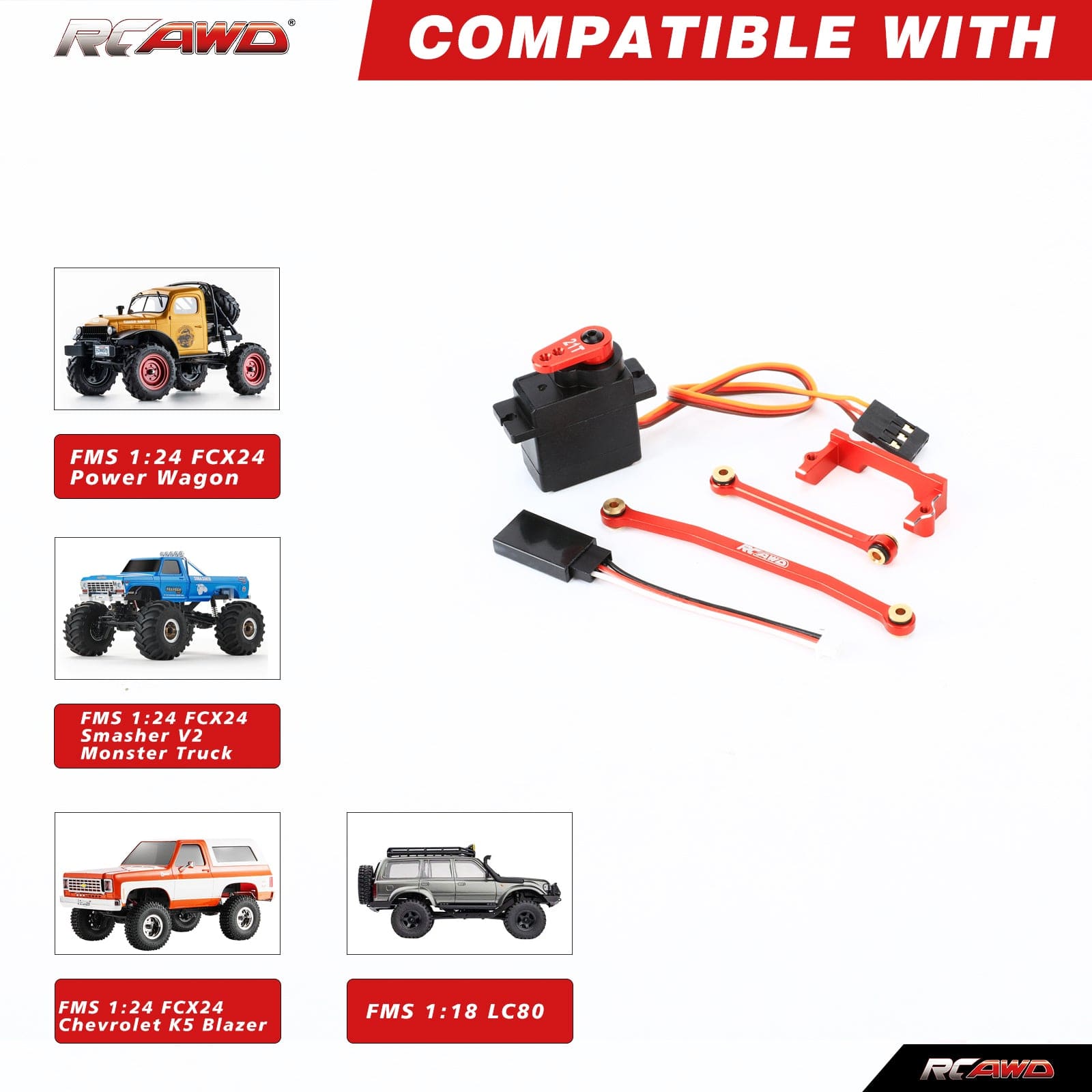 RCAWD FCX24 Servo Upgrades complete set RC Servo Mounts & 1N Servo & Steering Links & 21T Servo Arm Set - RCAWD
