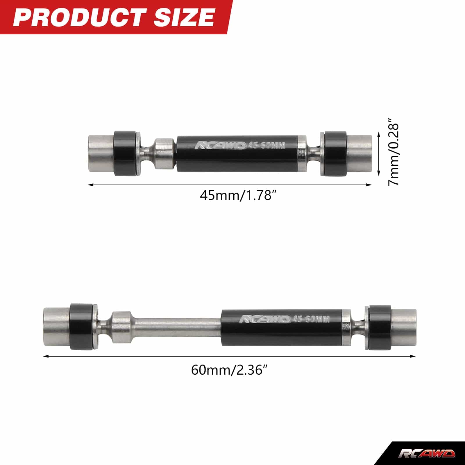 RCAWD FCX24 Upgrade #45 steel & alloy CVD center drive shaft 45 - 60mm C3066 - RCAWD