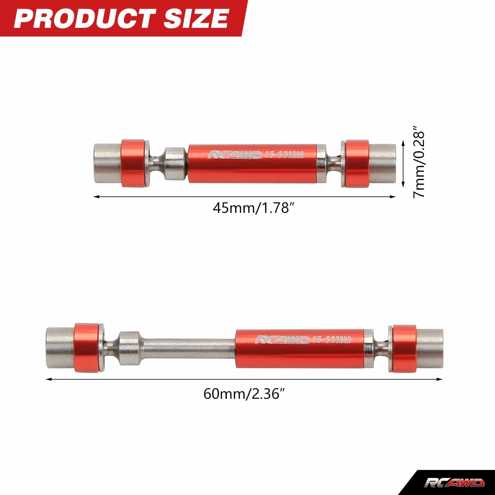 RCAWD FCX24 Upgrade #45 steel & alloy CVD center drive shaft 45 - 60mm C3066 - RCAWD