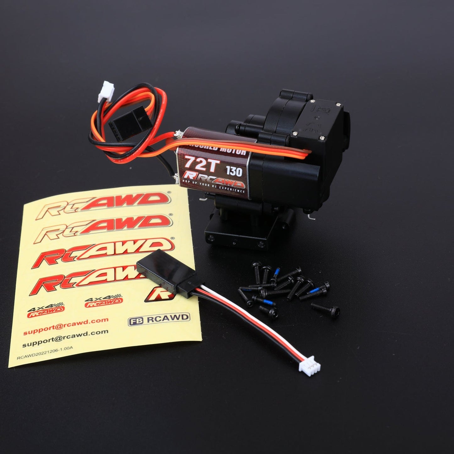 RCAWD FMS 1/18 Black RCAWD FMS 1/18  72T 130 Motor with 2 speed Transmission Gearbox and Mounts Set