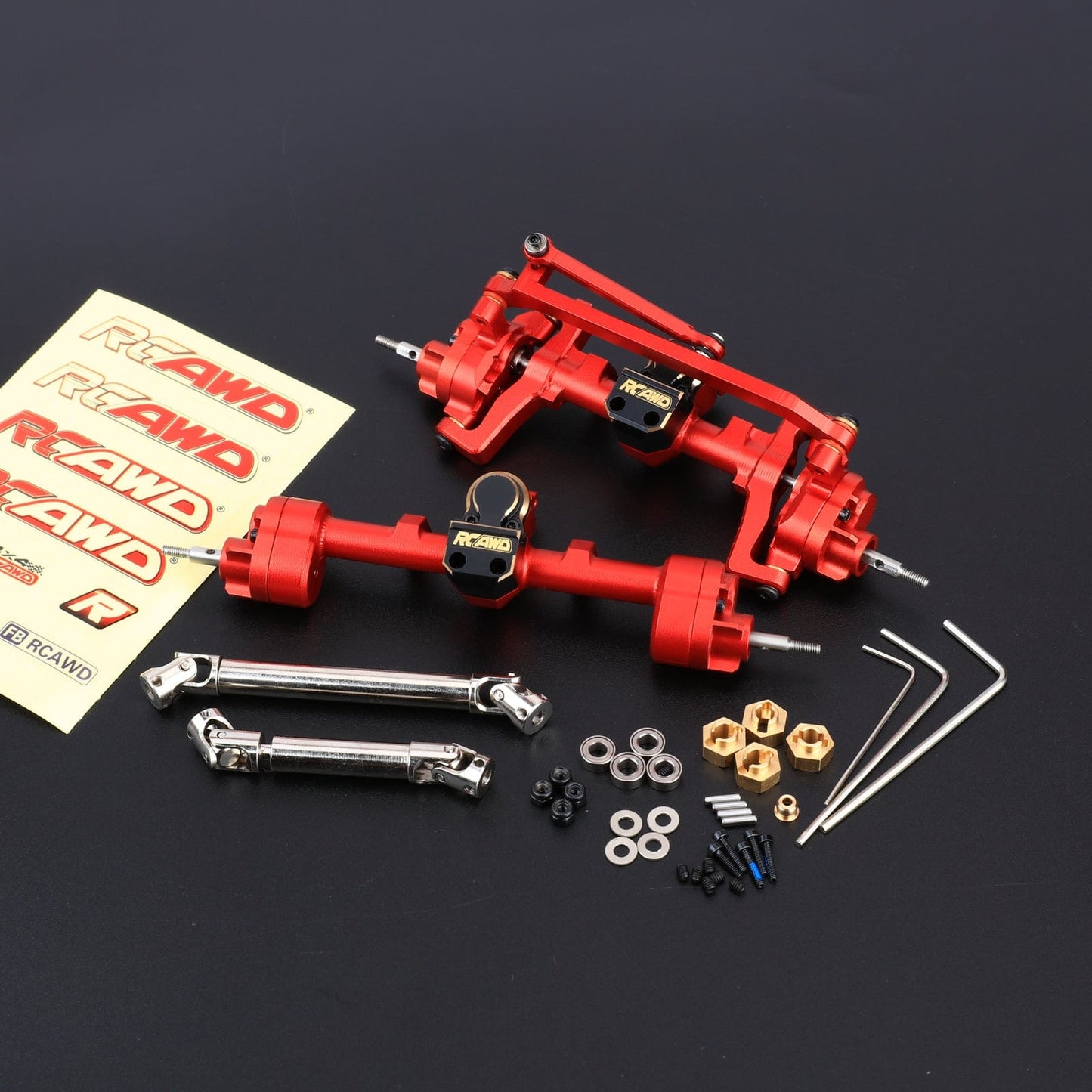 RCAWD FMS 1/18 Front Rear Portal Axles Set / Red RCAWD FMS 1/18 RC Car Portal Axles Set with 70MM 50MM Steel Driveshaft